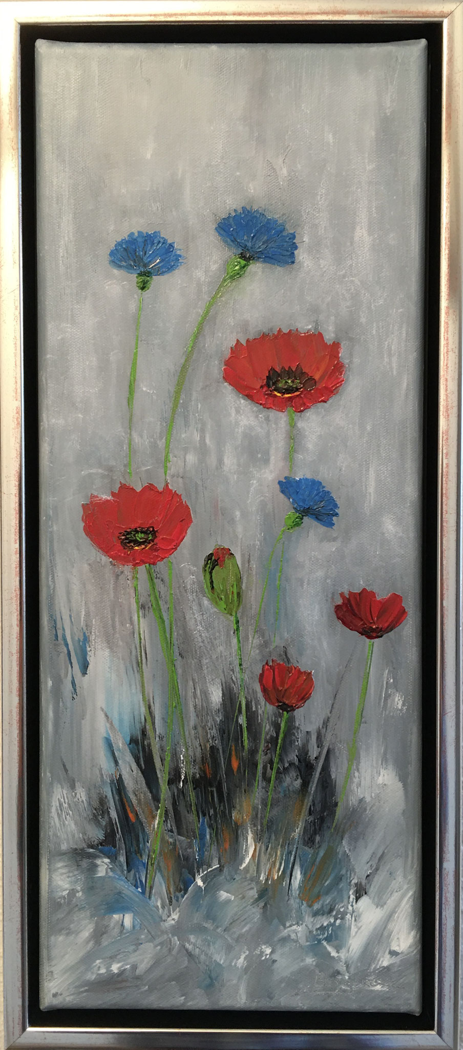 "Wiesenblumen", Öl auf Leinwand 20 x 50 cm, gespachtelt, gerahmt