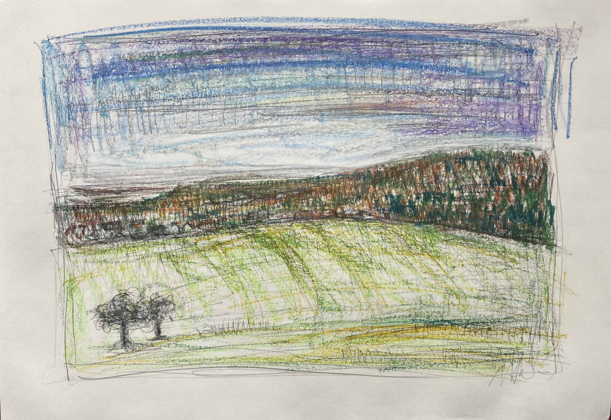 Landschaftszeichnung der schwäbische Alb von Künstlerin Uta Nitschke 