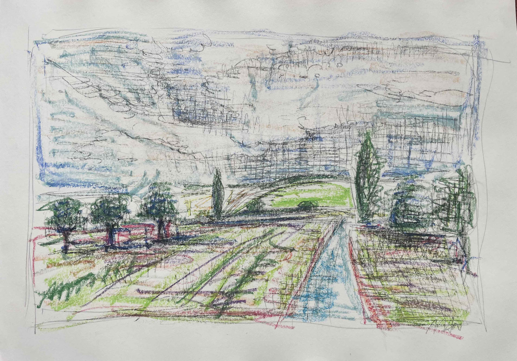 Landschaftszeichnung der schwäbische Alb von Künstlerin Uta Nitschke 