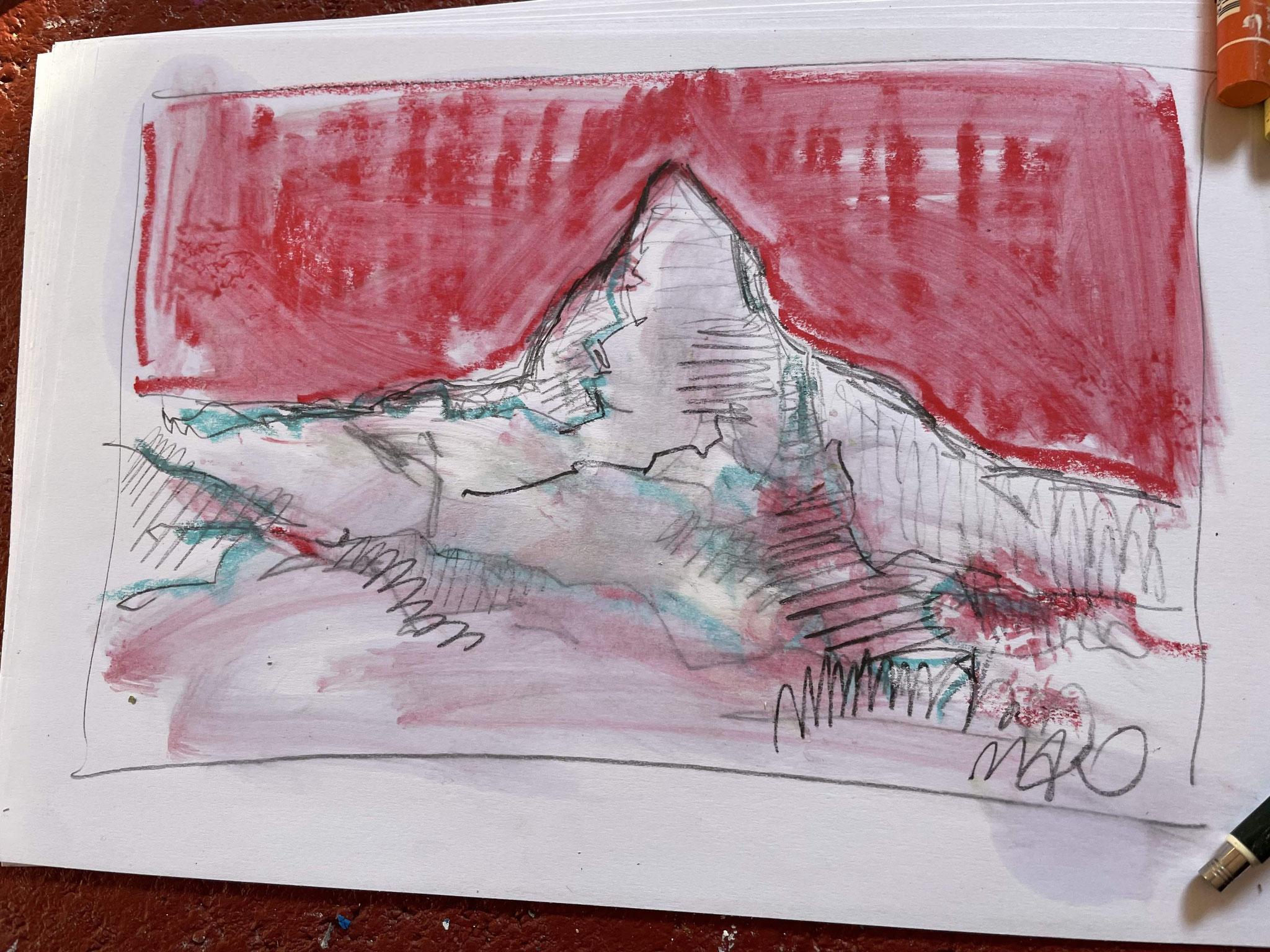 Landschaftszeichnung Schweizer Matterhorn von Uta Nitschke