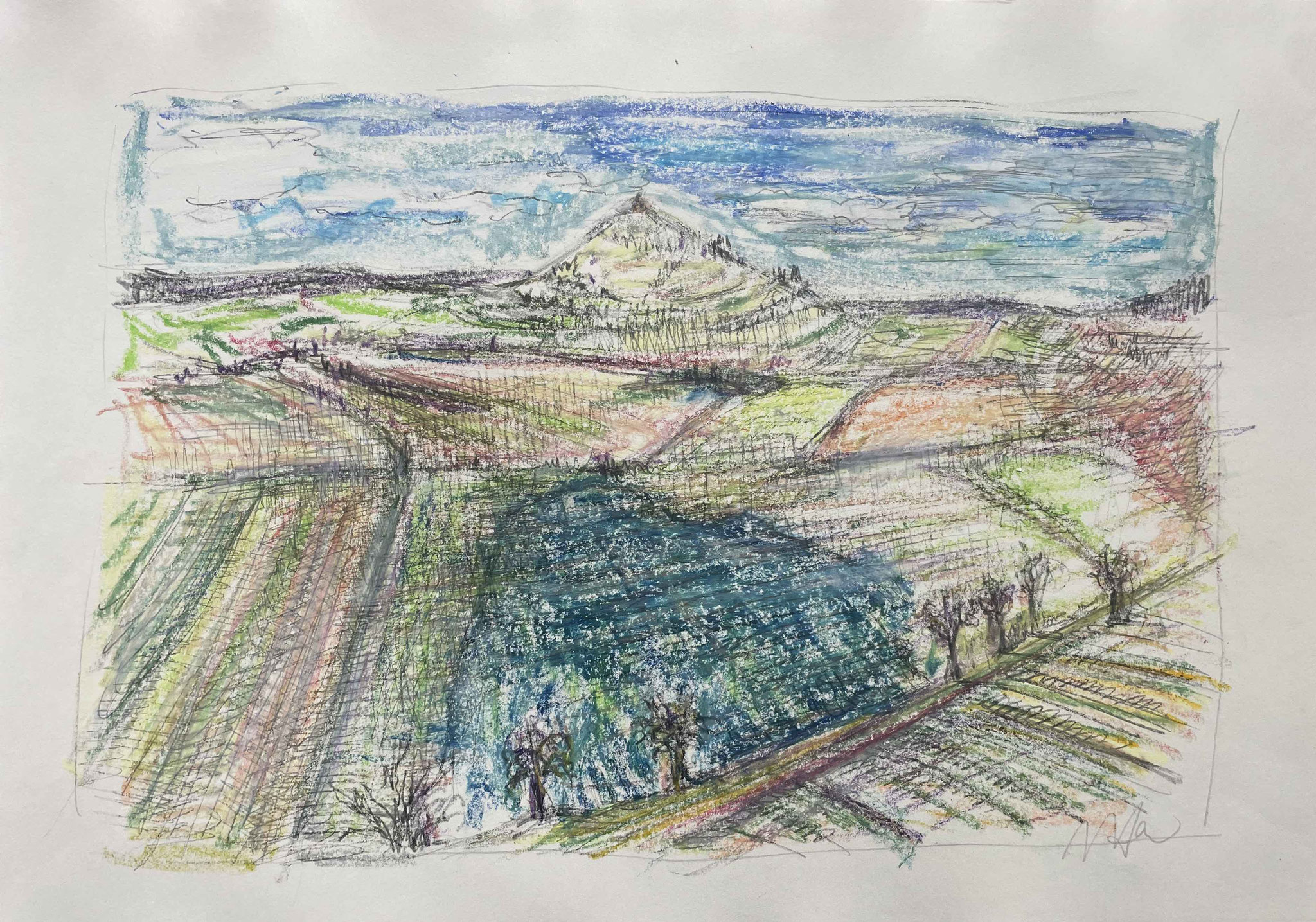 Landschaftszeichnung der schwäbische Alb von Künstlerin Uta Nitschke 