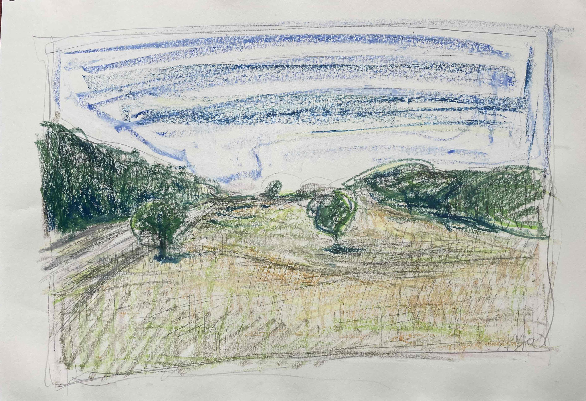 Landschaftszeichnung der schwäbische Alb von Künstlerin Uta Nitschke 