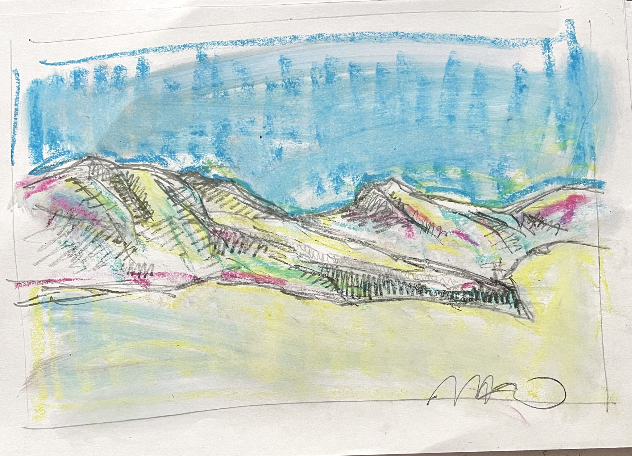 Landschaftszeichnung Schweizer Berge von Uta Nitschke