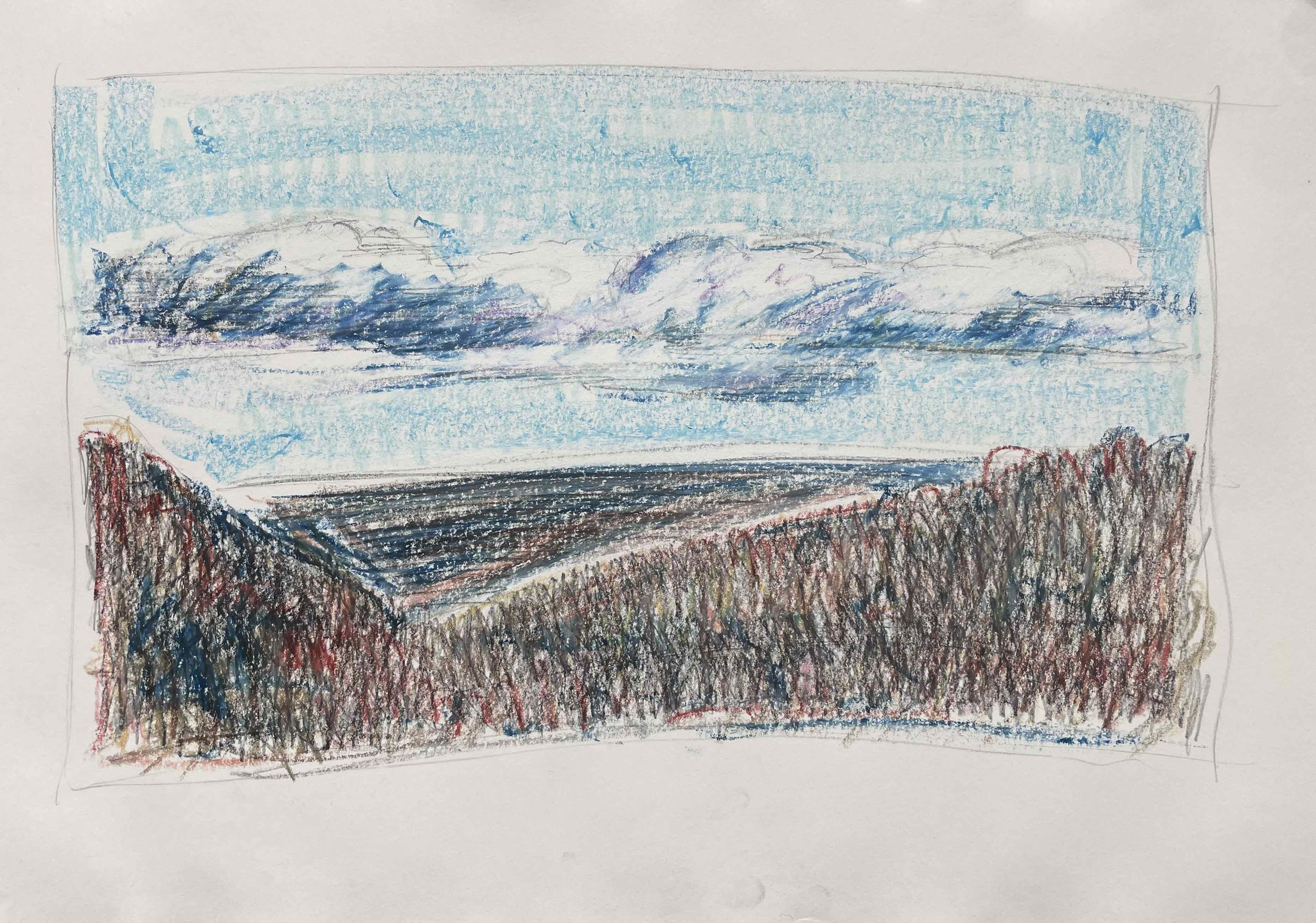 Landschaftszeichnung der schwäbische Alb von Künstlerin Uta Nitschke 