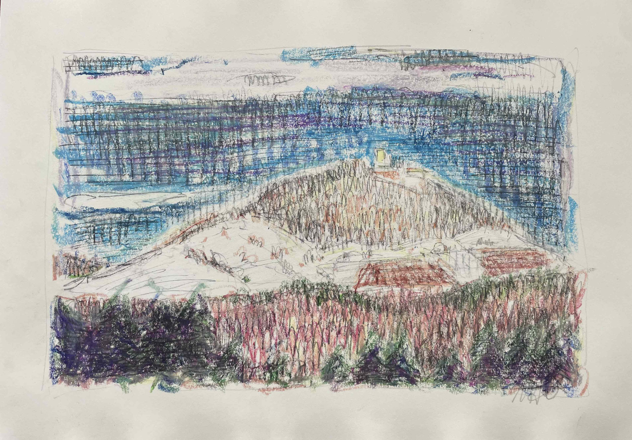 Achalm -Landschaftszeichnung der schwäbische Alb von Künstlerin Uta Nitschke 