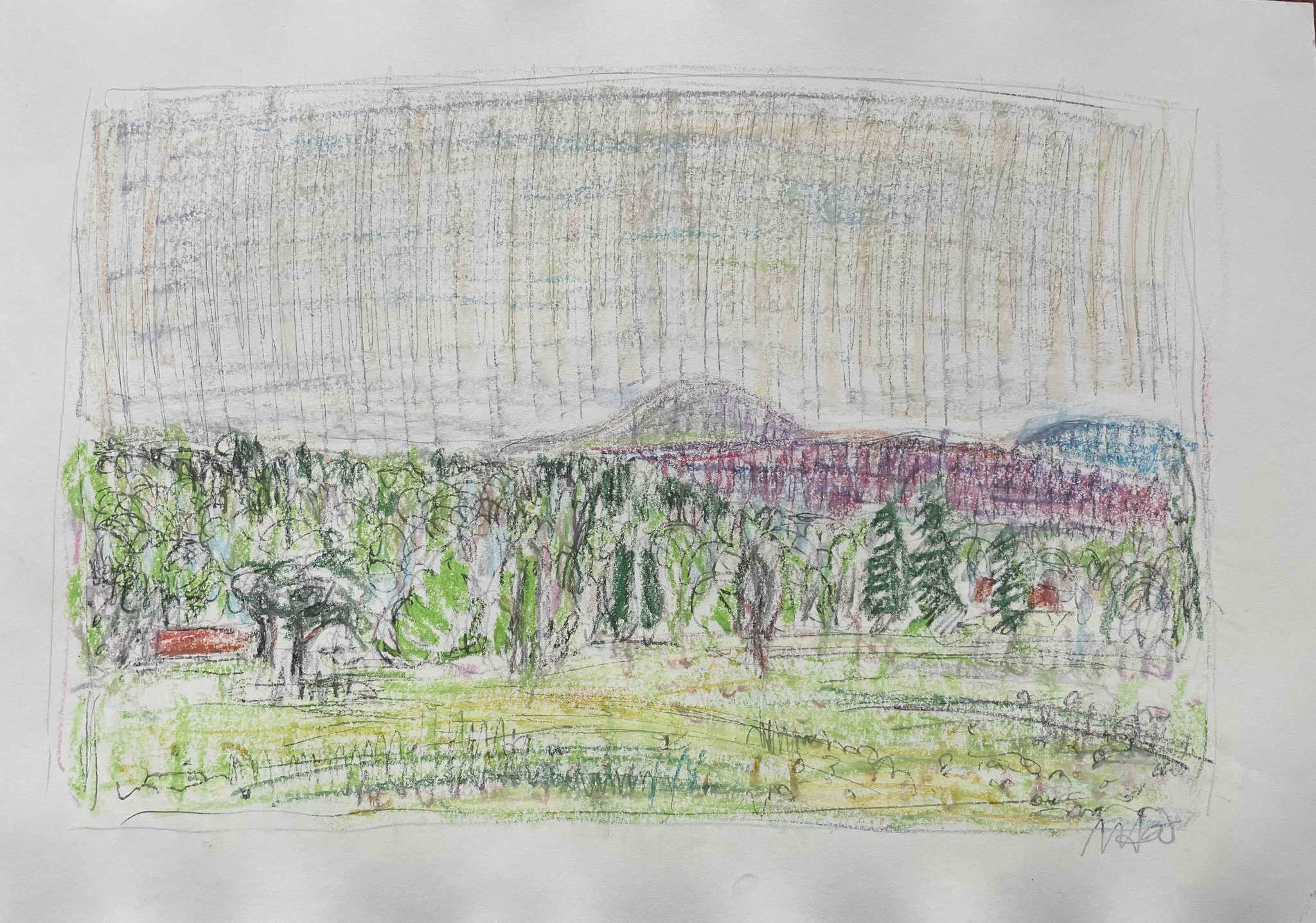 Achalm - Landschaftszeichnung der schwäbische Alb von Künstlerin Uta Nitschke 