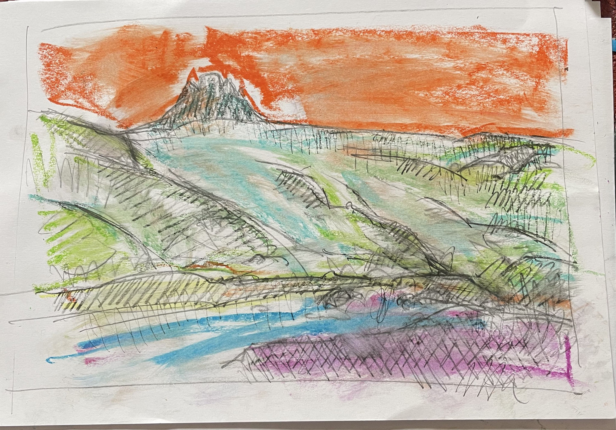 Landschaftszeichnung Schweizer Engstligenalp von Uta Nitschke