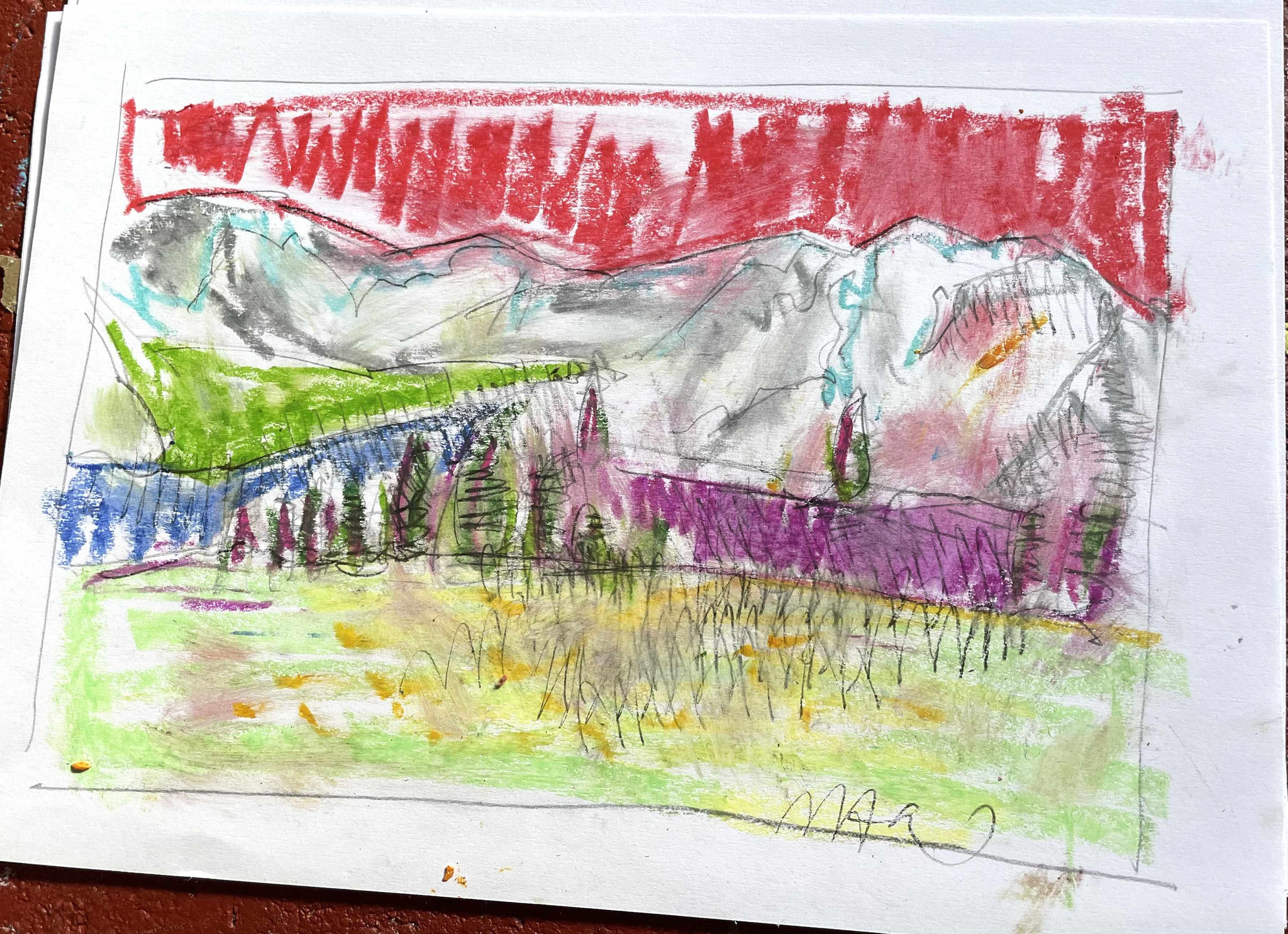 Landschaftszeichnung Schweizer Berge von Uta Nitschke