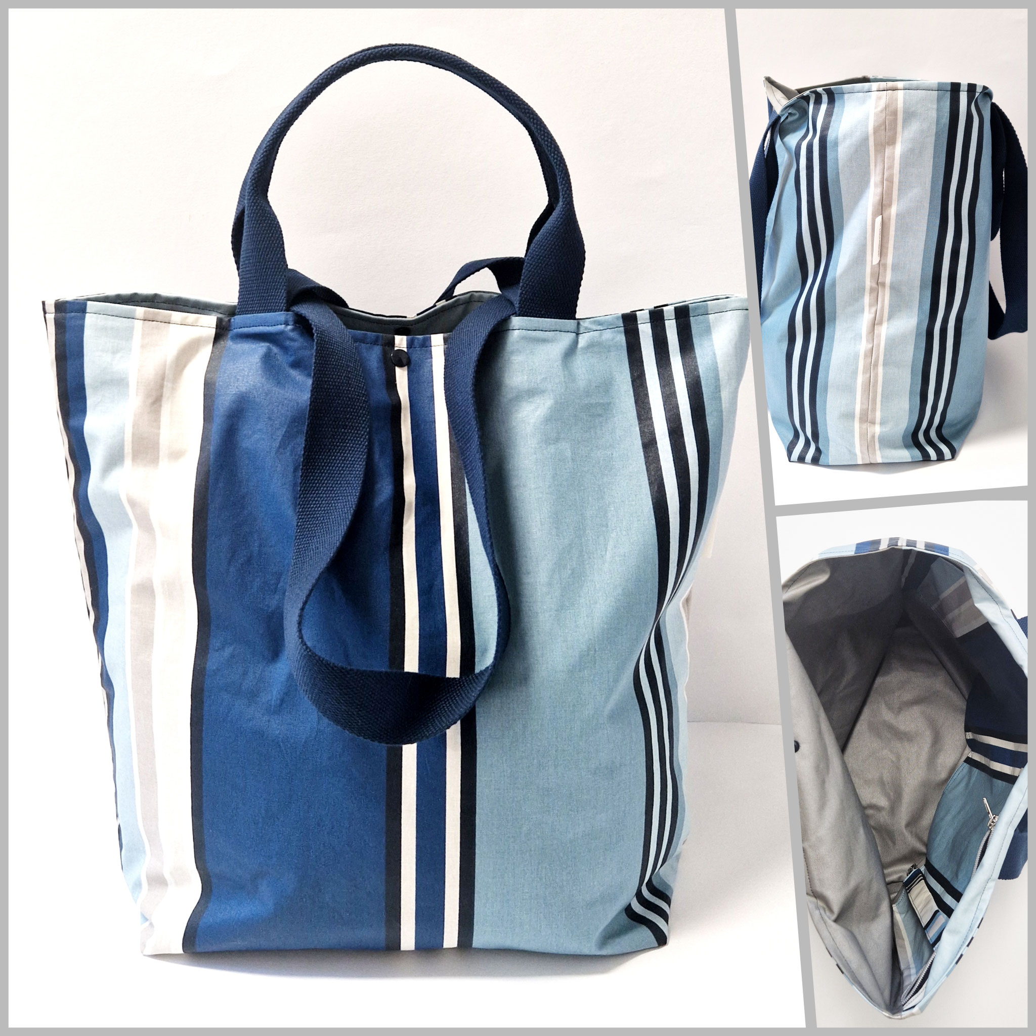 Shopper / Einkaufstasche Steifen blau-grau