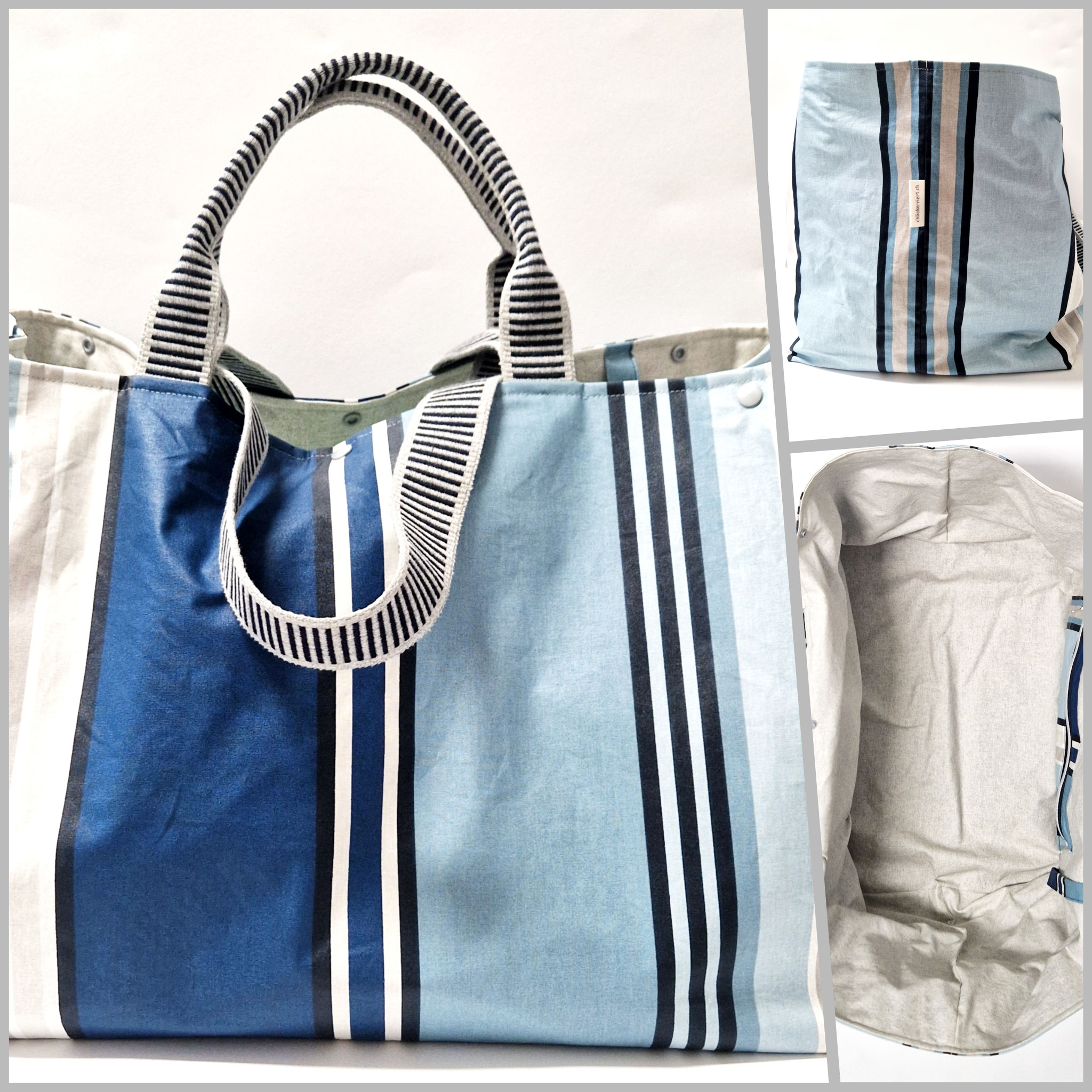 Badetasche XXL Steifen blau-grau