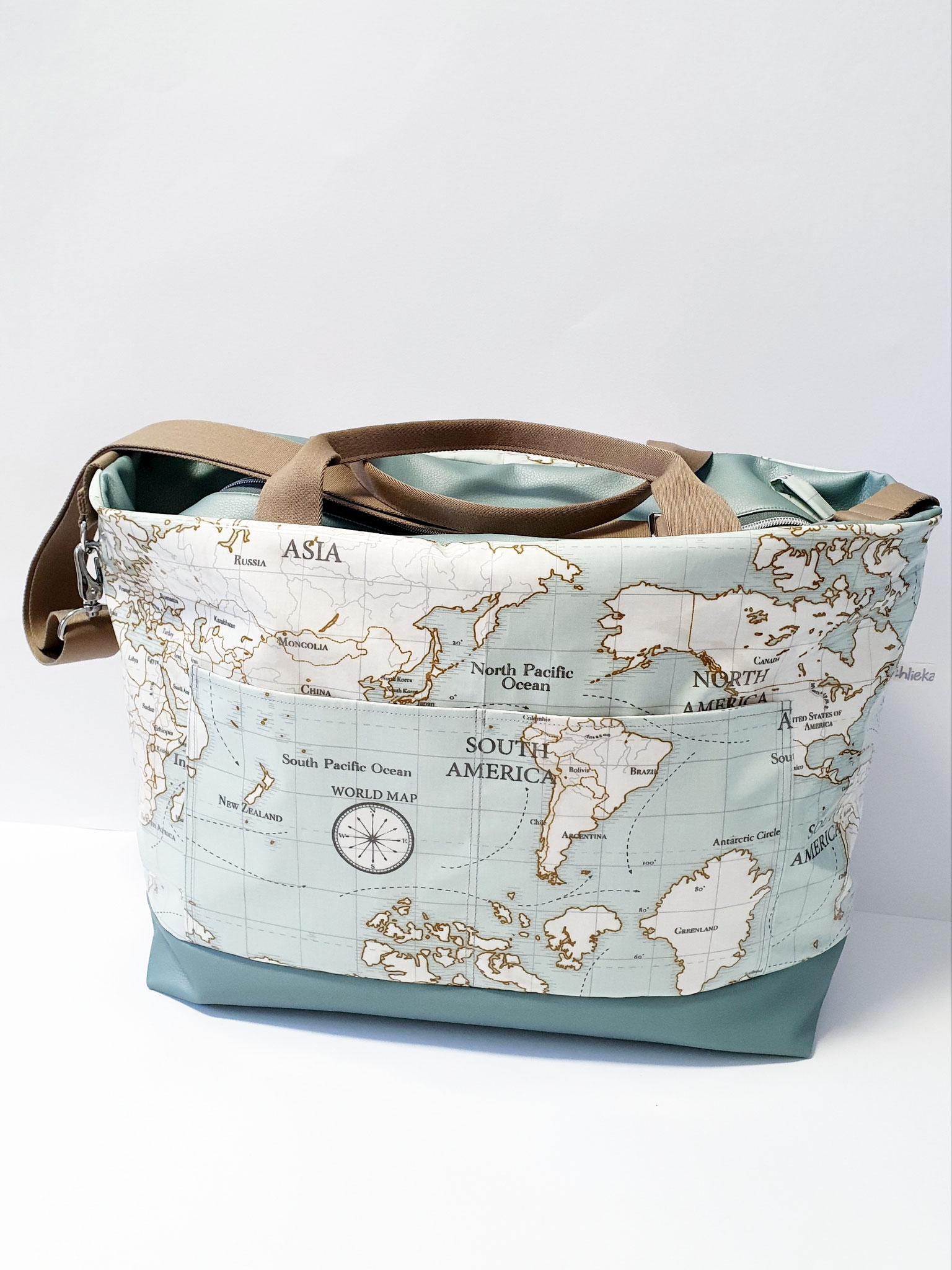 Badetasche XL, Kunstleder kombiniert mit Wachstuch, verkauft