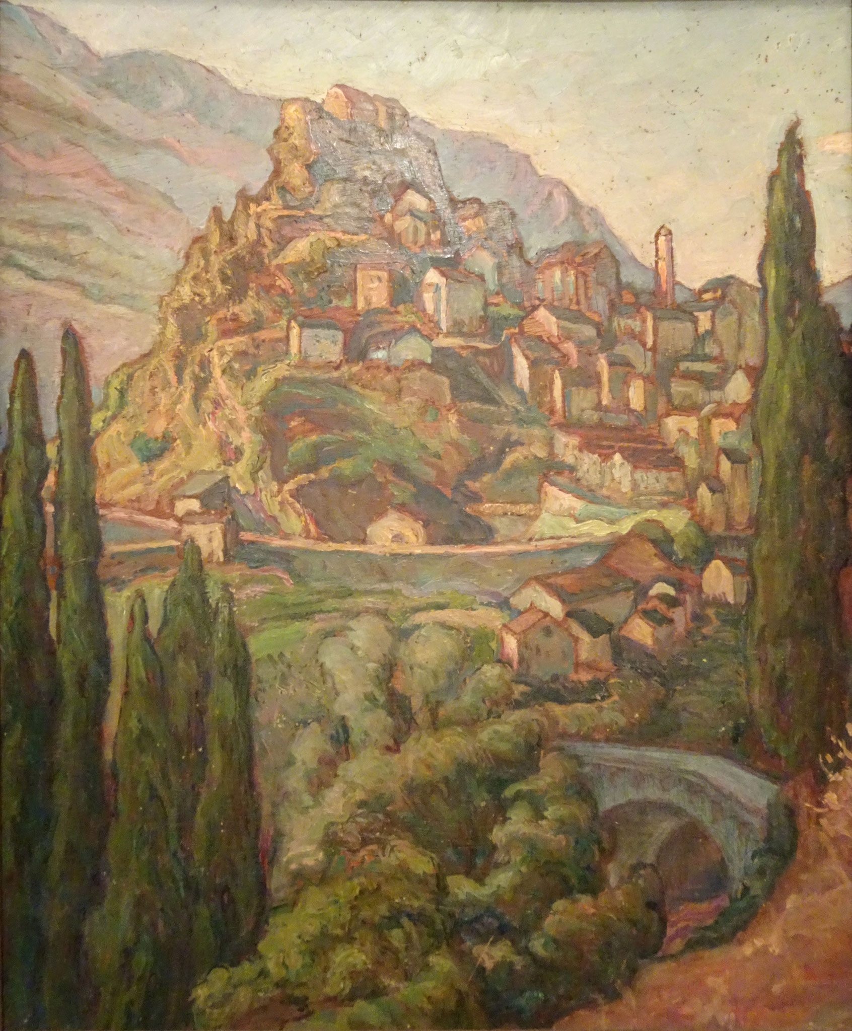 Corte, Corse huile sur bois 56x46 André Aaron Blils