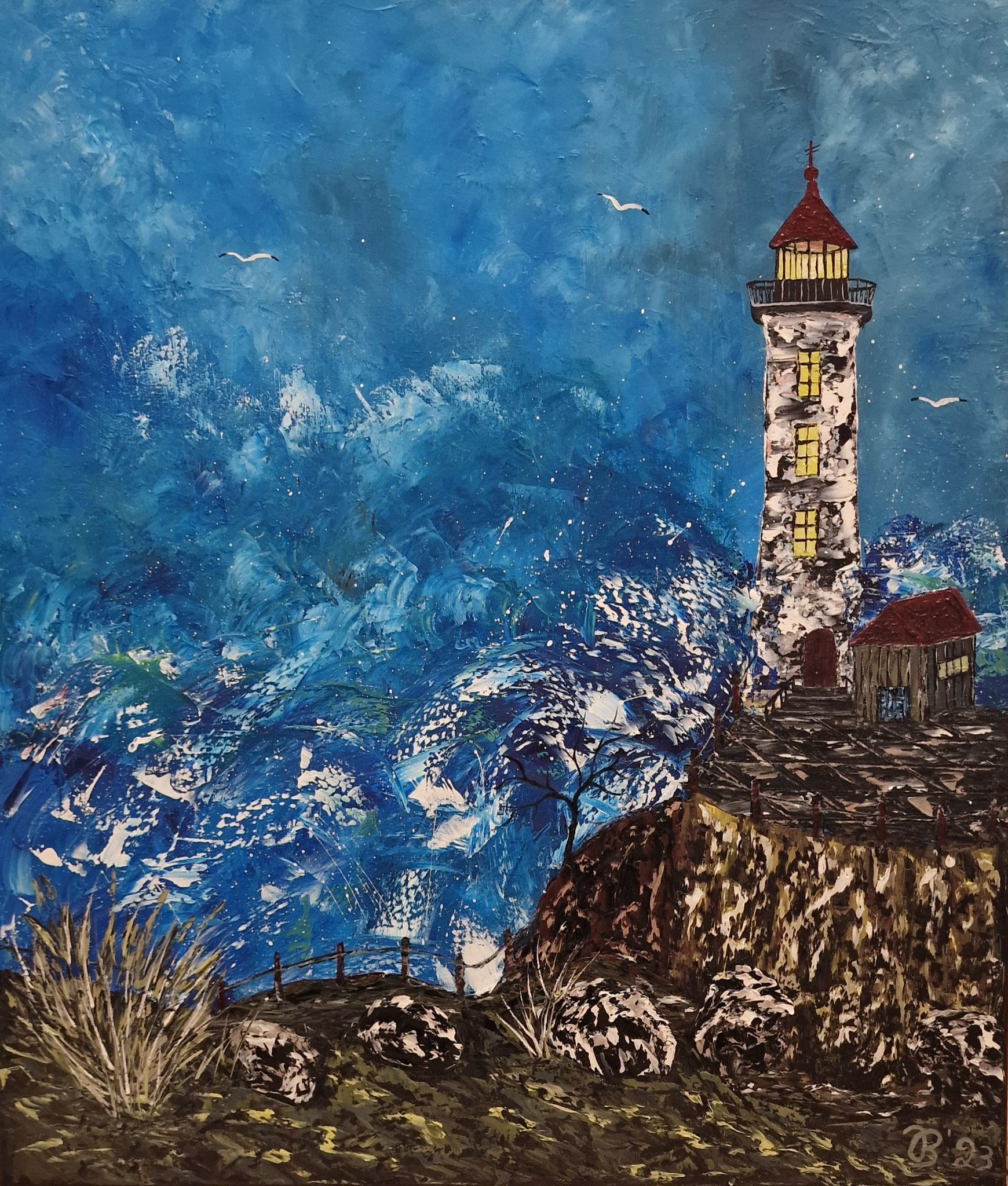 (25)     Möwen am Leuchtturm     60 cm x 70 cm