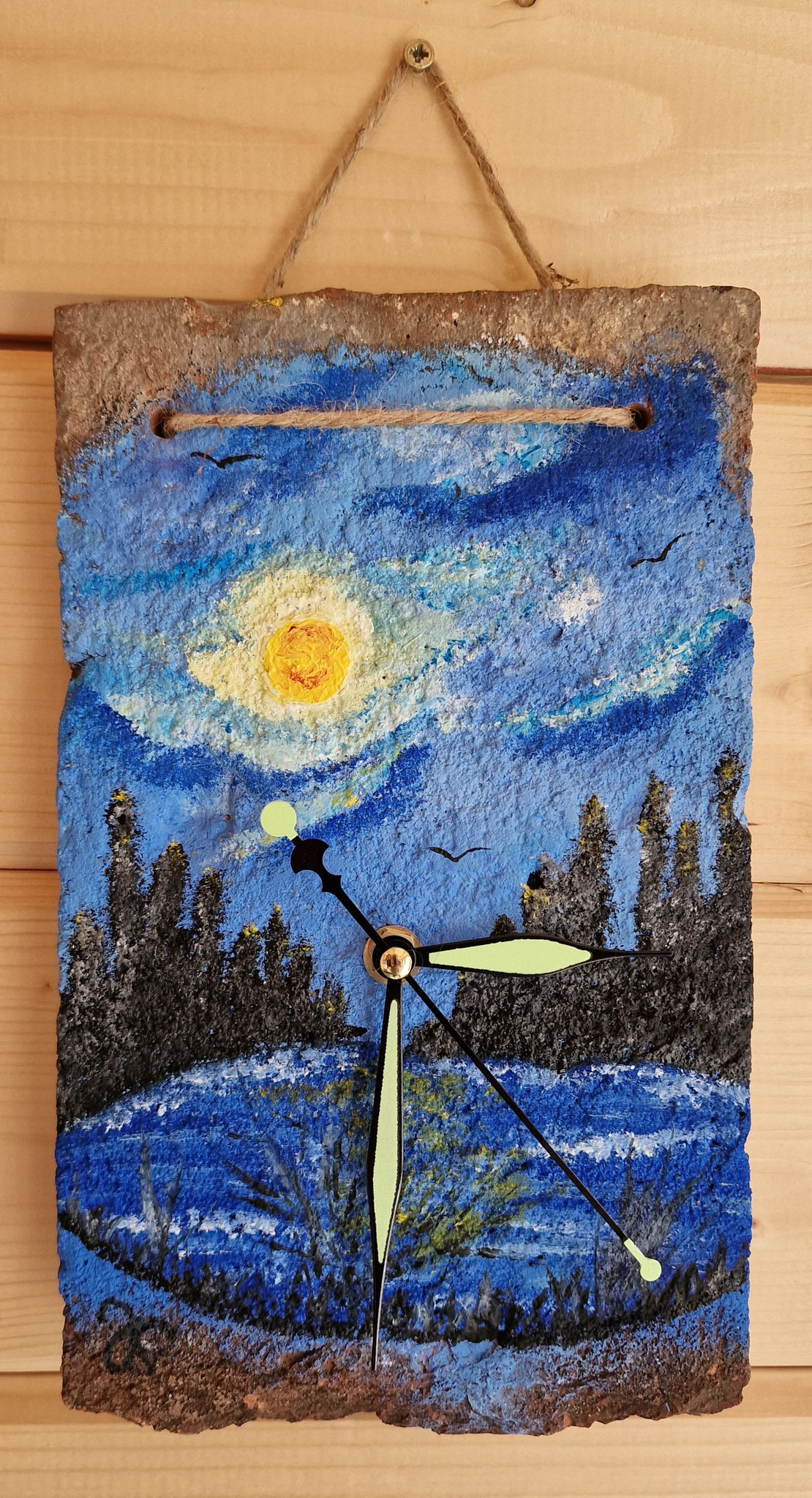 Tuile-2     16 cm x 26 cm     Sonenuntergang 2 mit integriertem Uhrwerk