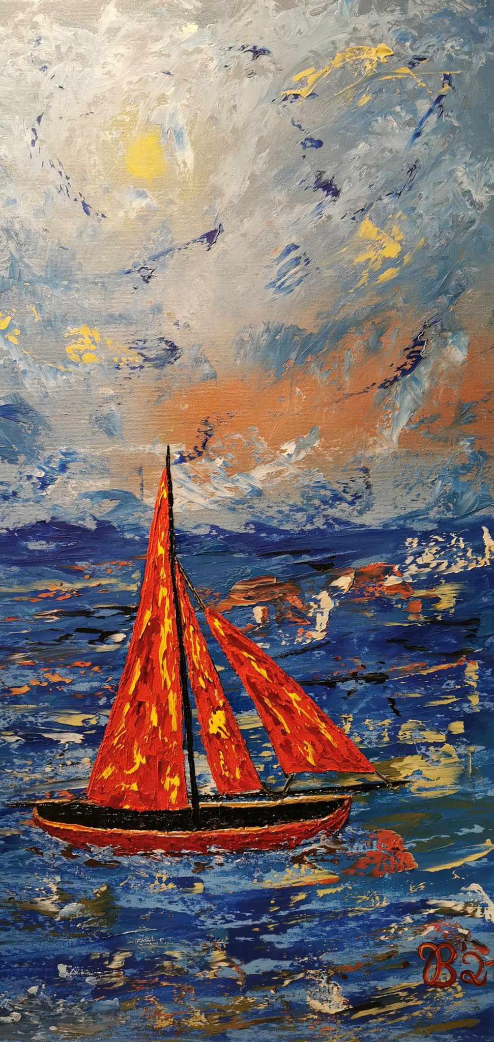 (13)      Segelschiff ROT Dreimaster    40 cm x 80 cm