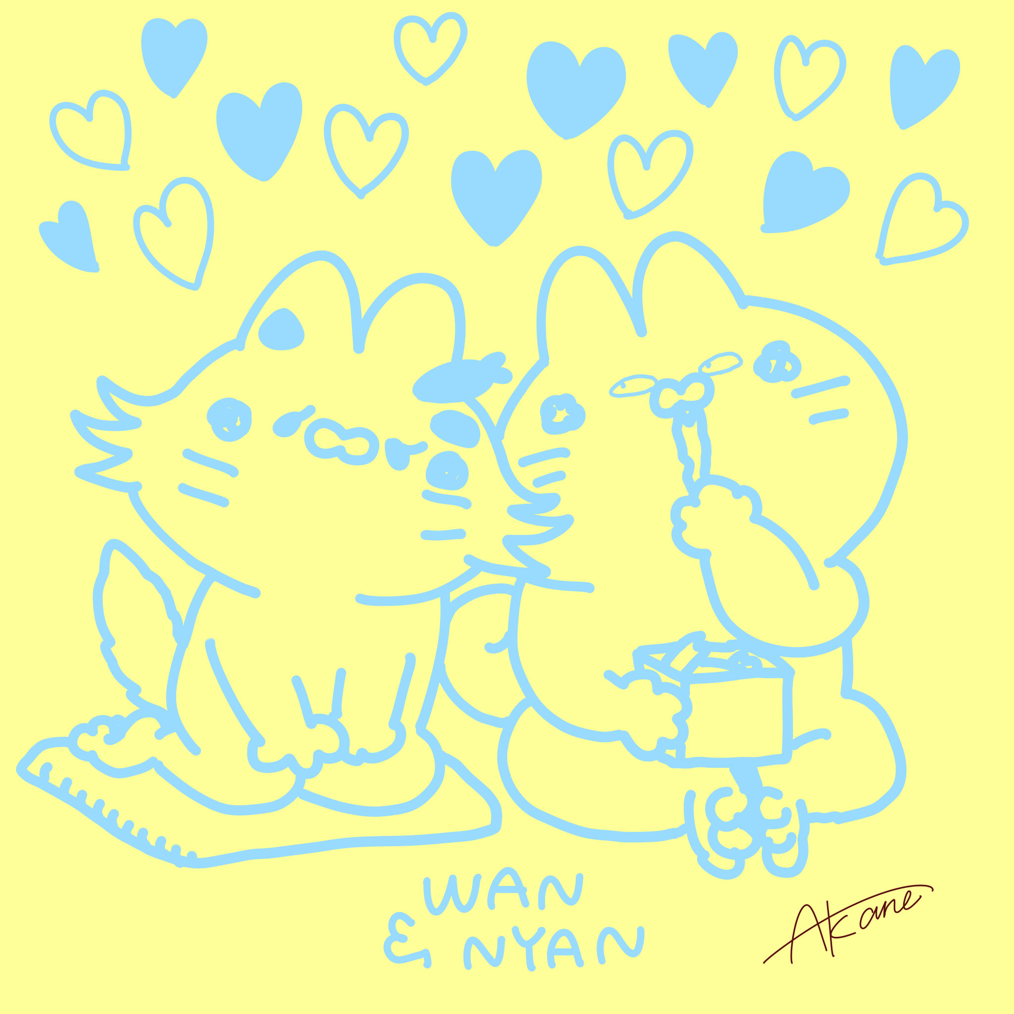 『バレンタインデー、煮干しの日』2021/02/14〈1/2〉　NYANは朝からNINYAとイチャイチャのご様子♡NINYAからもらった煮干しをちみちみ大切に食べています。