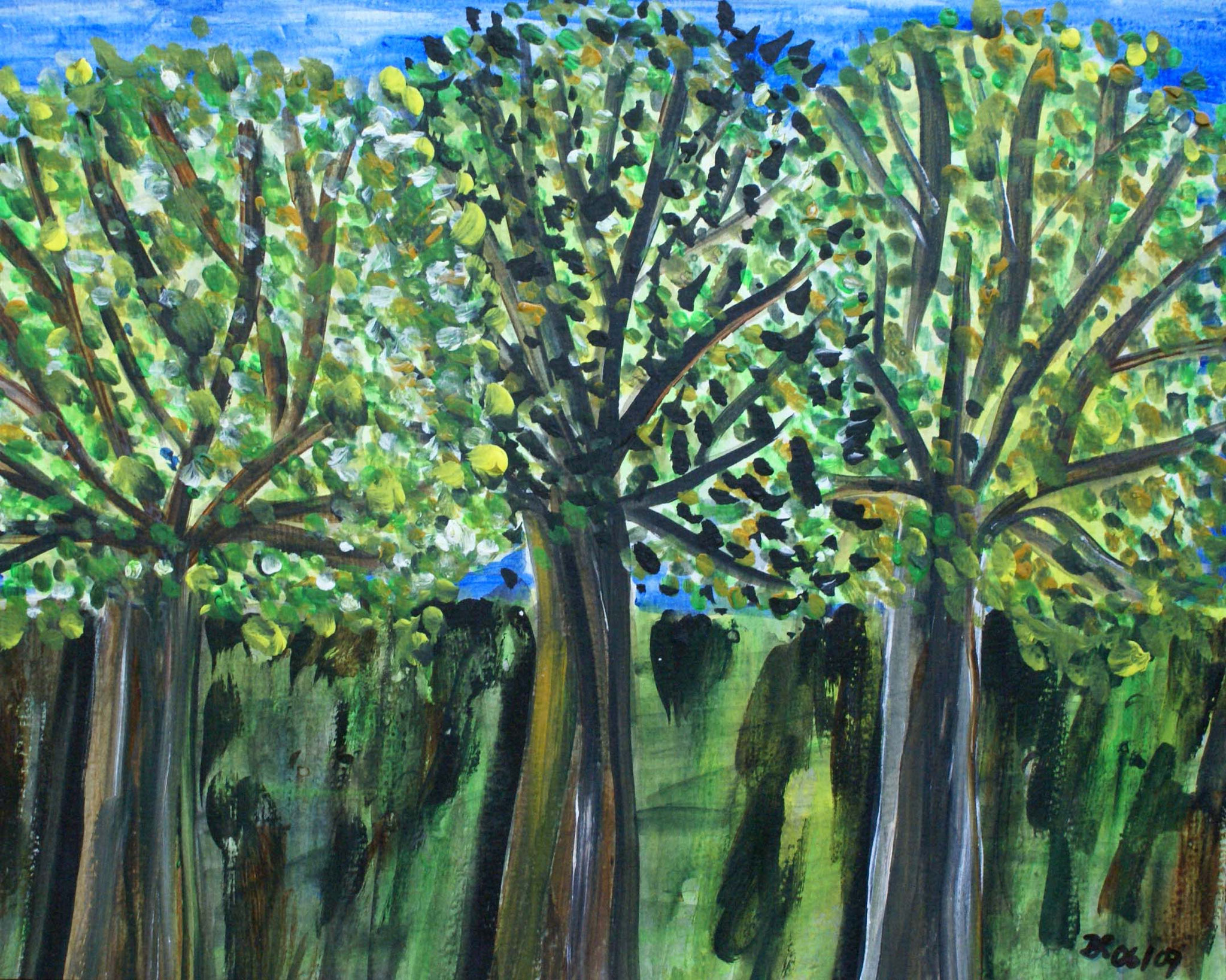 WVZ 101 2007 06 003 Drei Bäume Acryl auf Papier 25x30