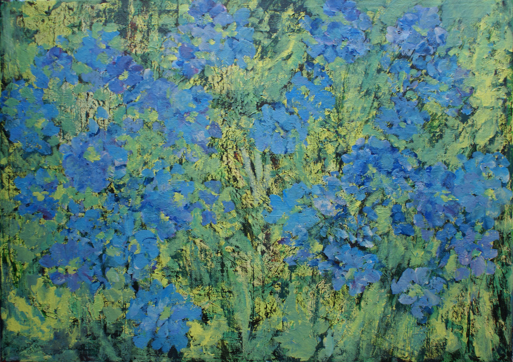 WVZ 464 2017 05 001 Blaue Blumen Acryl 50x70