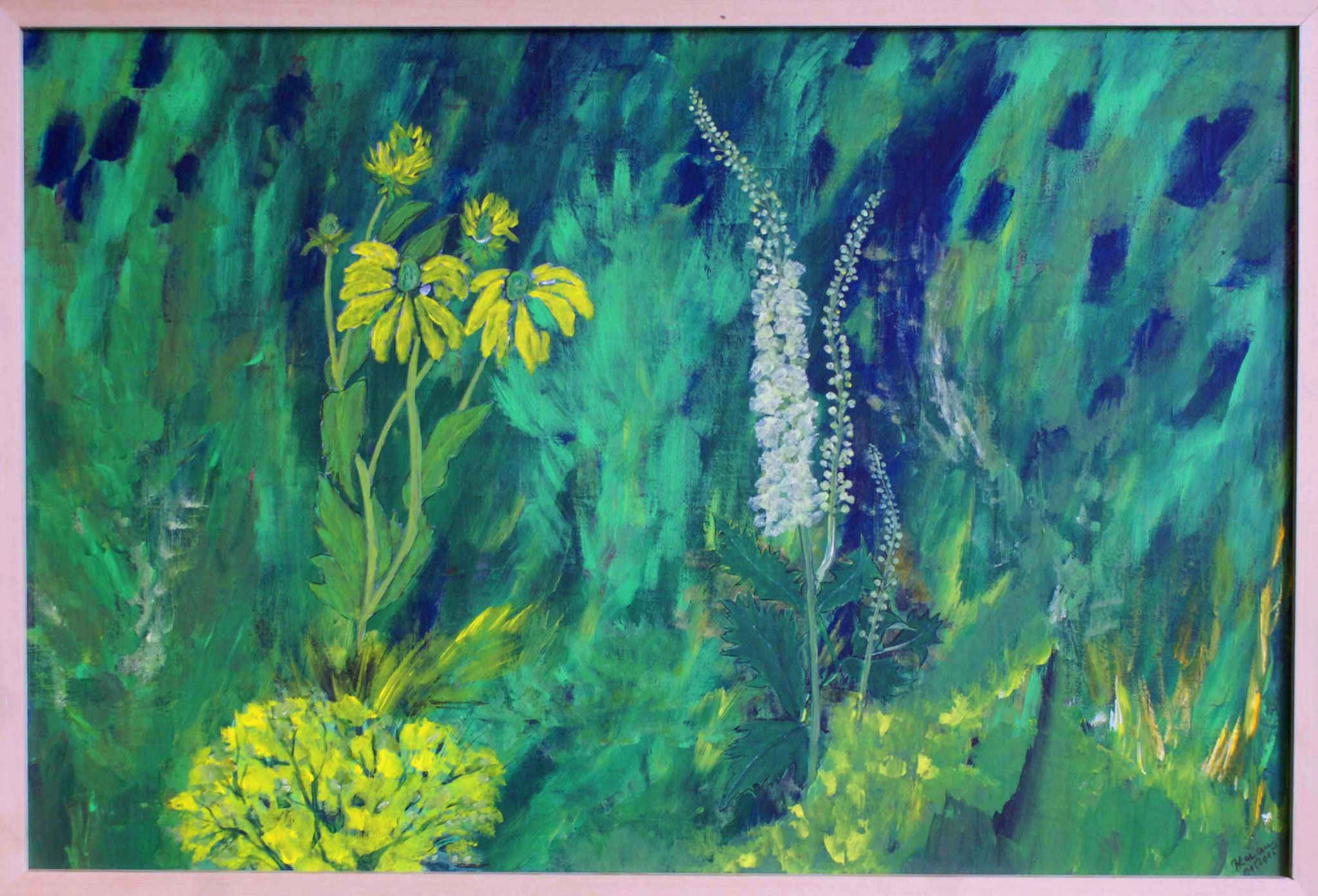 WVZ 347 2015 Weiße Lupinen u. Rudbeckia Acryl 60x90