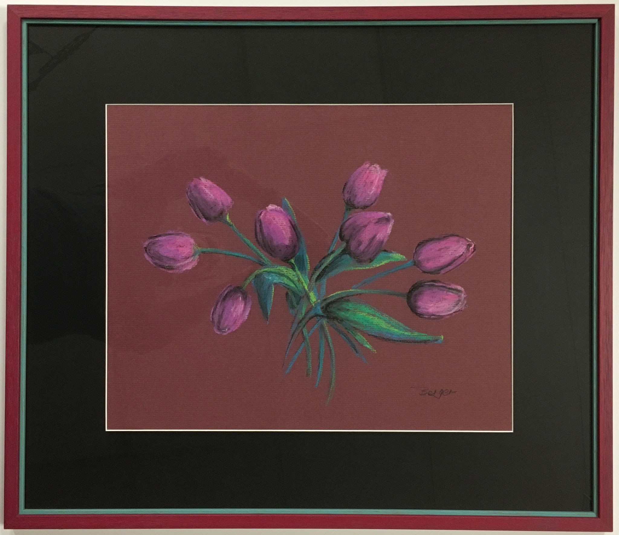 Gisela Berger "Tulpen" Größe/Falzmaß 70,0 x 60,0cm mit Passepartout in Doppelrahmen gerahmt €449,-