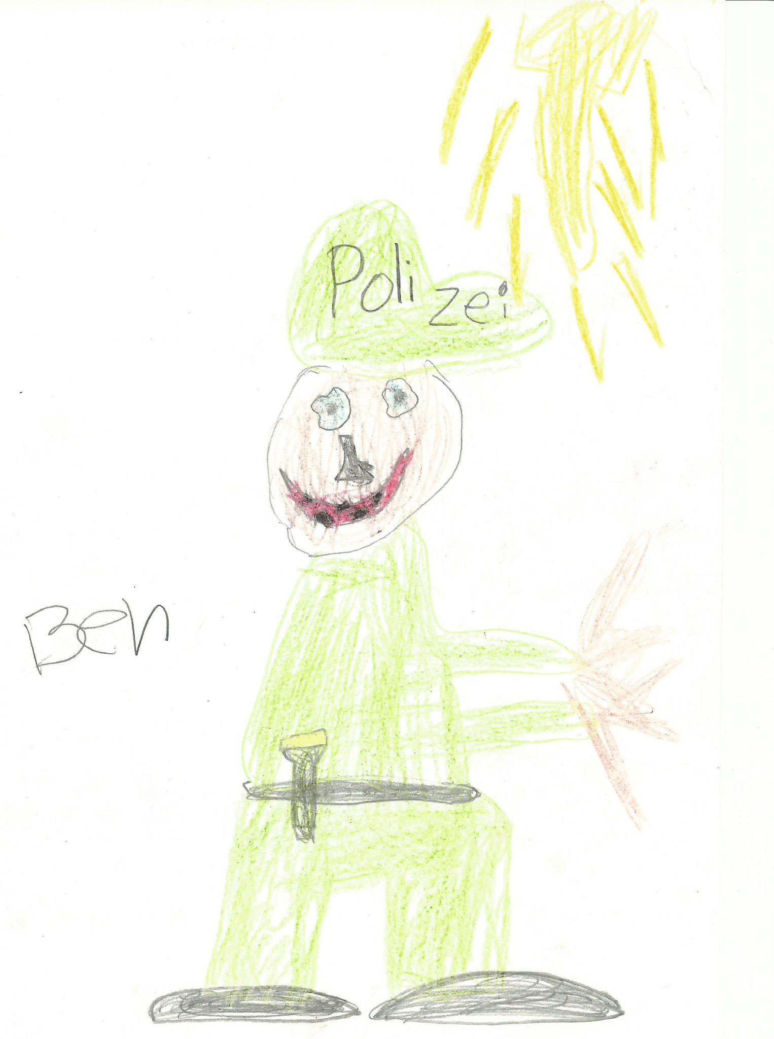 Schülerzeichnung: Polizeiinspektor Grünschnabel