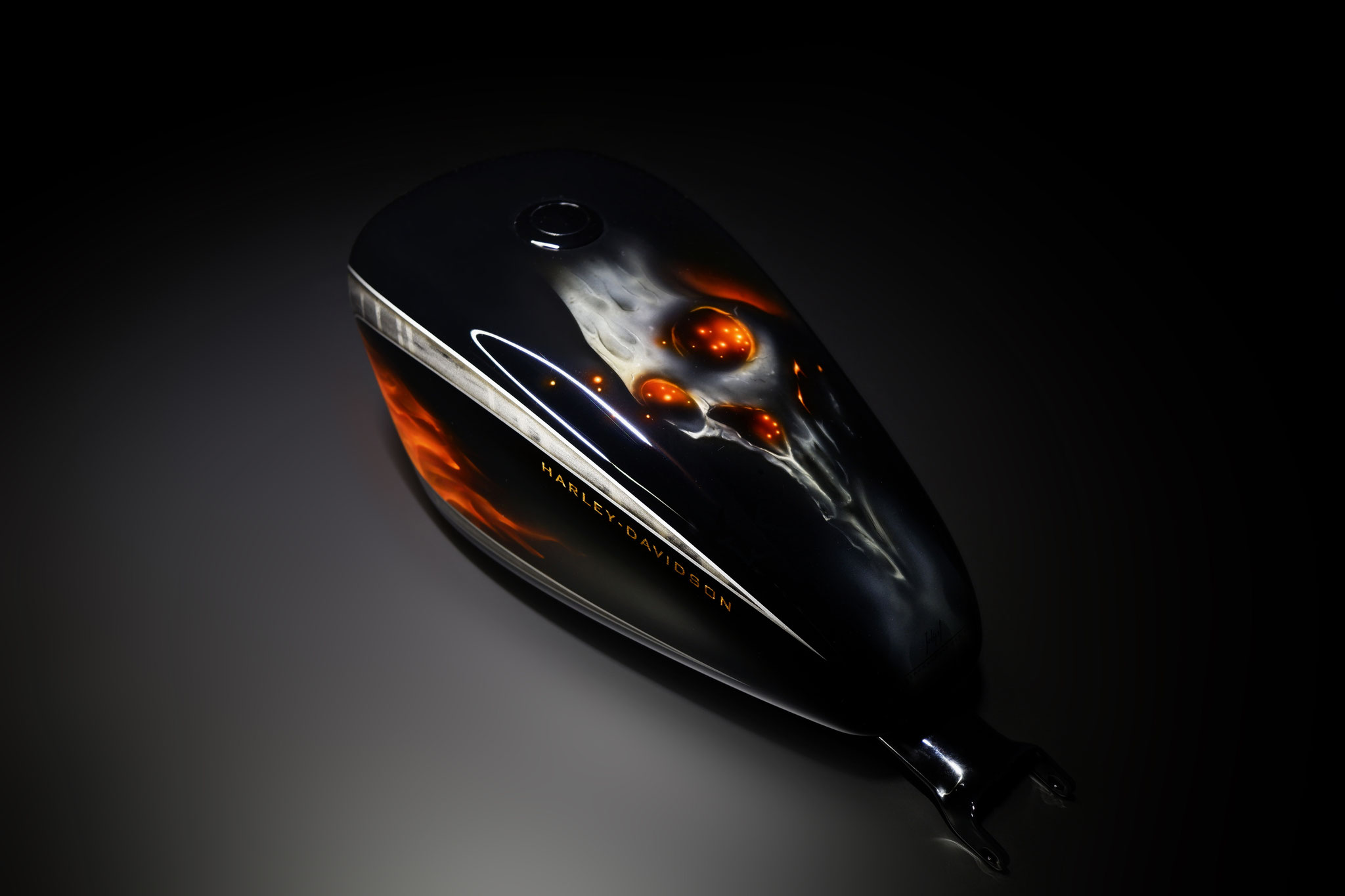 Flaming skull with true fire flames, HD Sportster