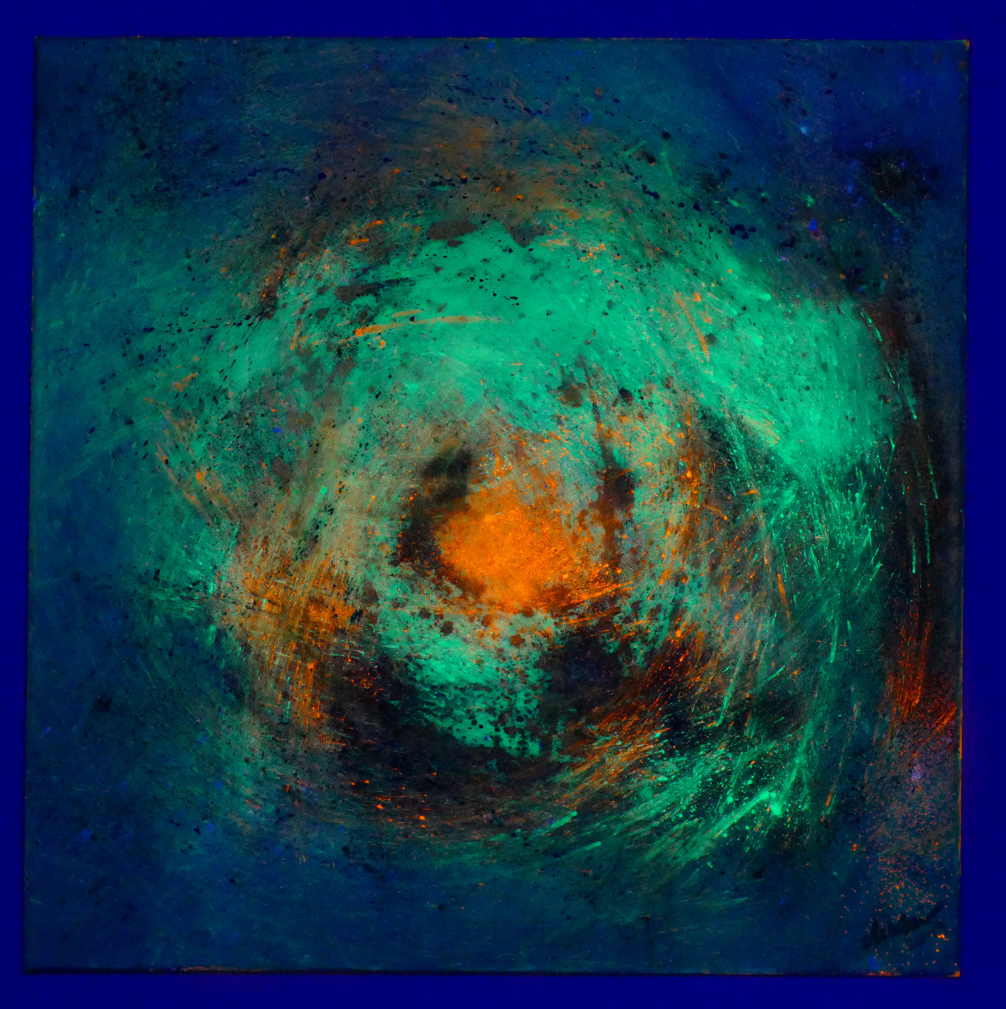 Cosmos /Ölfarbe und Pigmente /Unter Schwarzlicht 2019/80cmx80cm 
