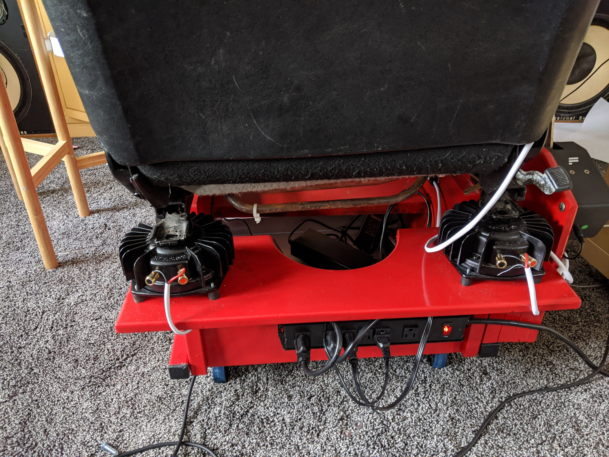 Adding Tactile Transducers Bass Shakers to a normal car seat in a driving sim chair rig vanagon