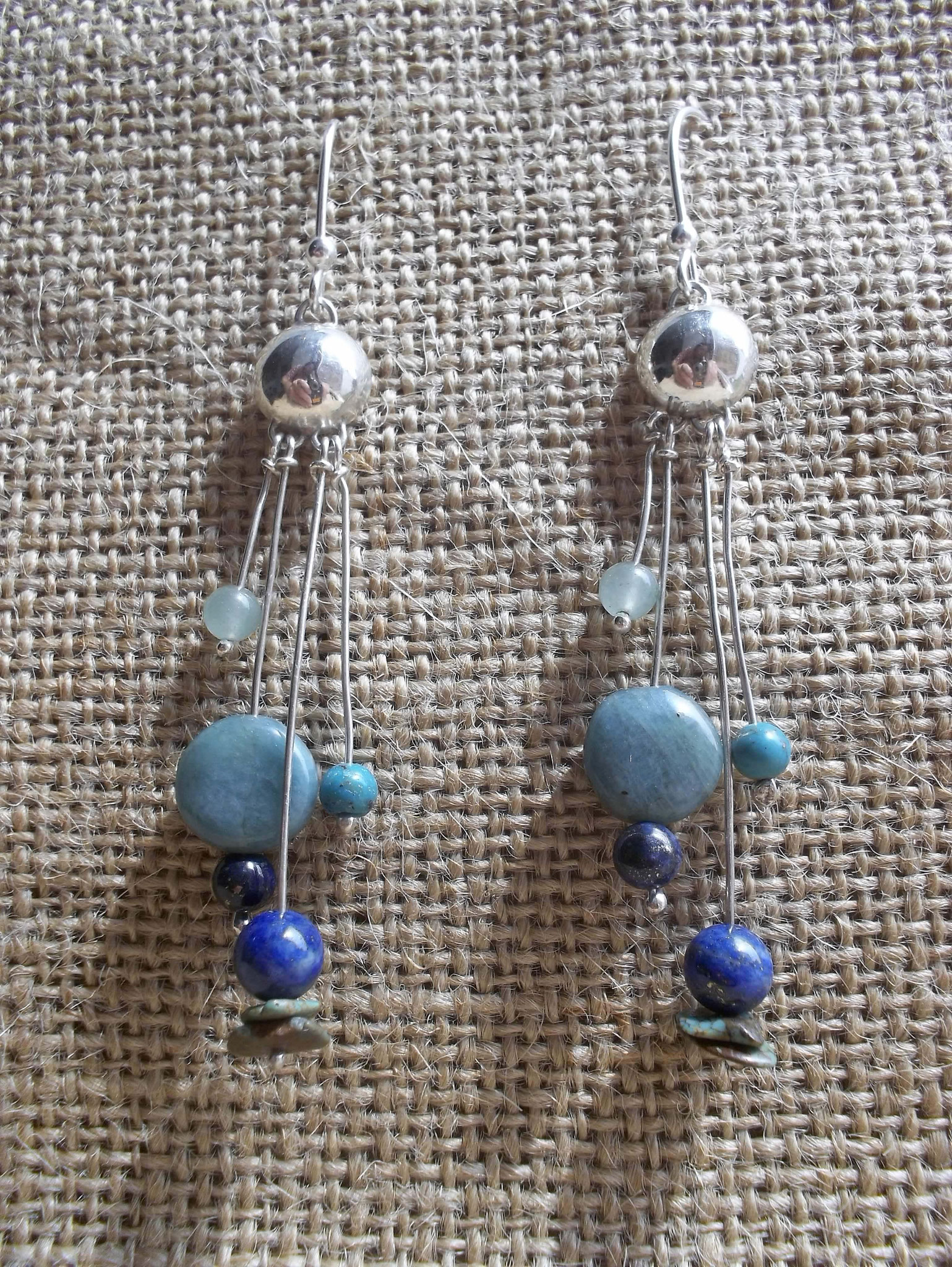 Boucles d'oreilles "Fée" - Argent 925, Amazonite, Apatite et Lapis Lazuli - Chloé H