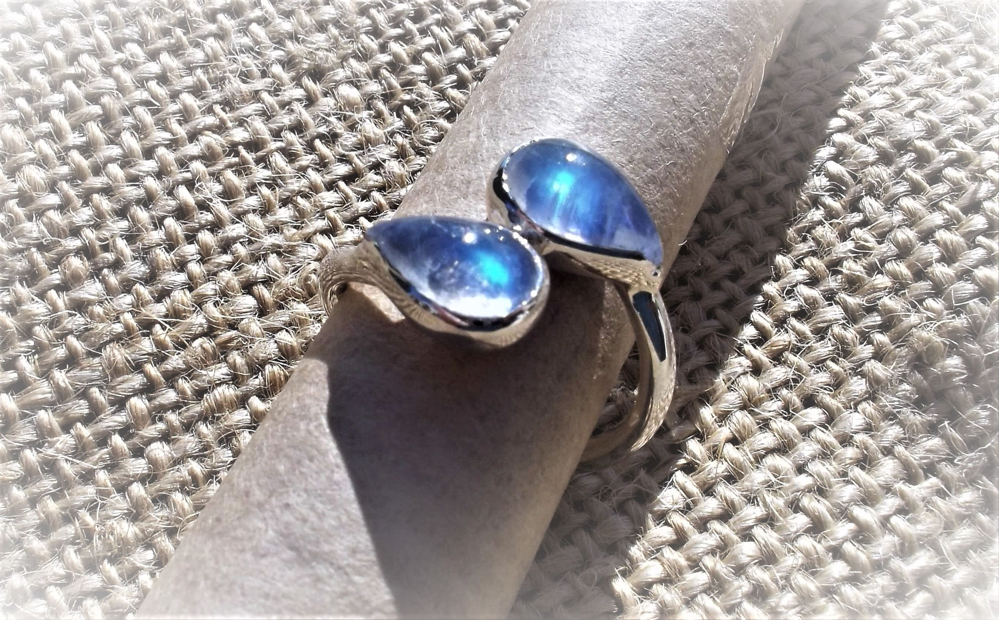 Bague "Toi et Moi" - Argent 925 et Labradorites blanches - Maxime C
