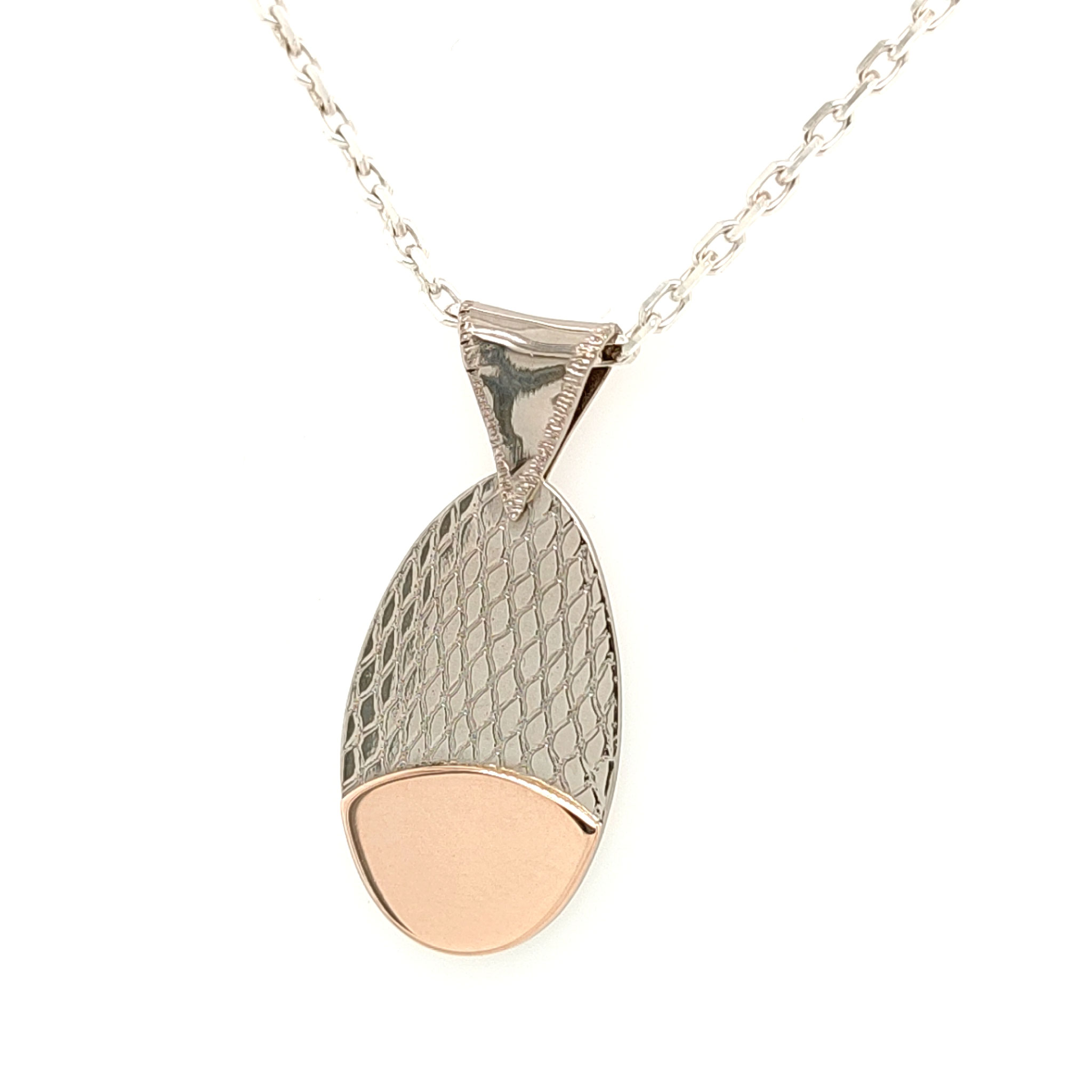 Pendentif poisson - Or gris palladié et or rouge 750 - corps imprimé Tulle - Angèle D.