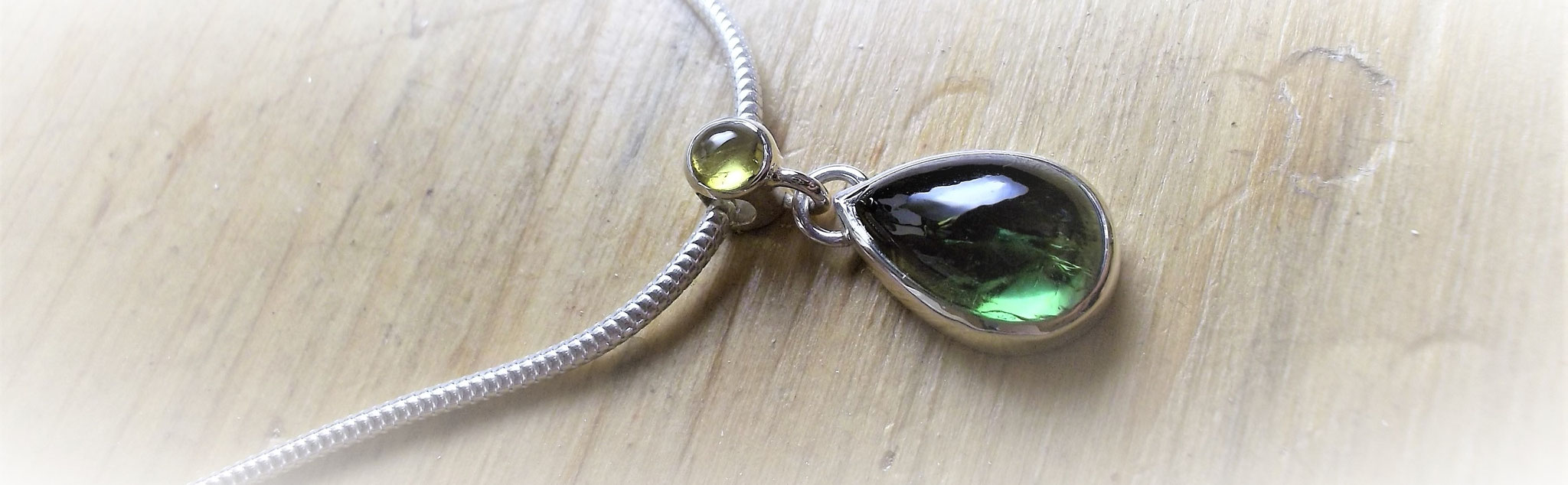 Pendentif "Goutte" et sa chaine - Tourmalines et Argent 925 - Judith F