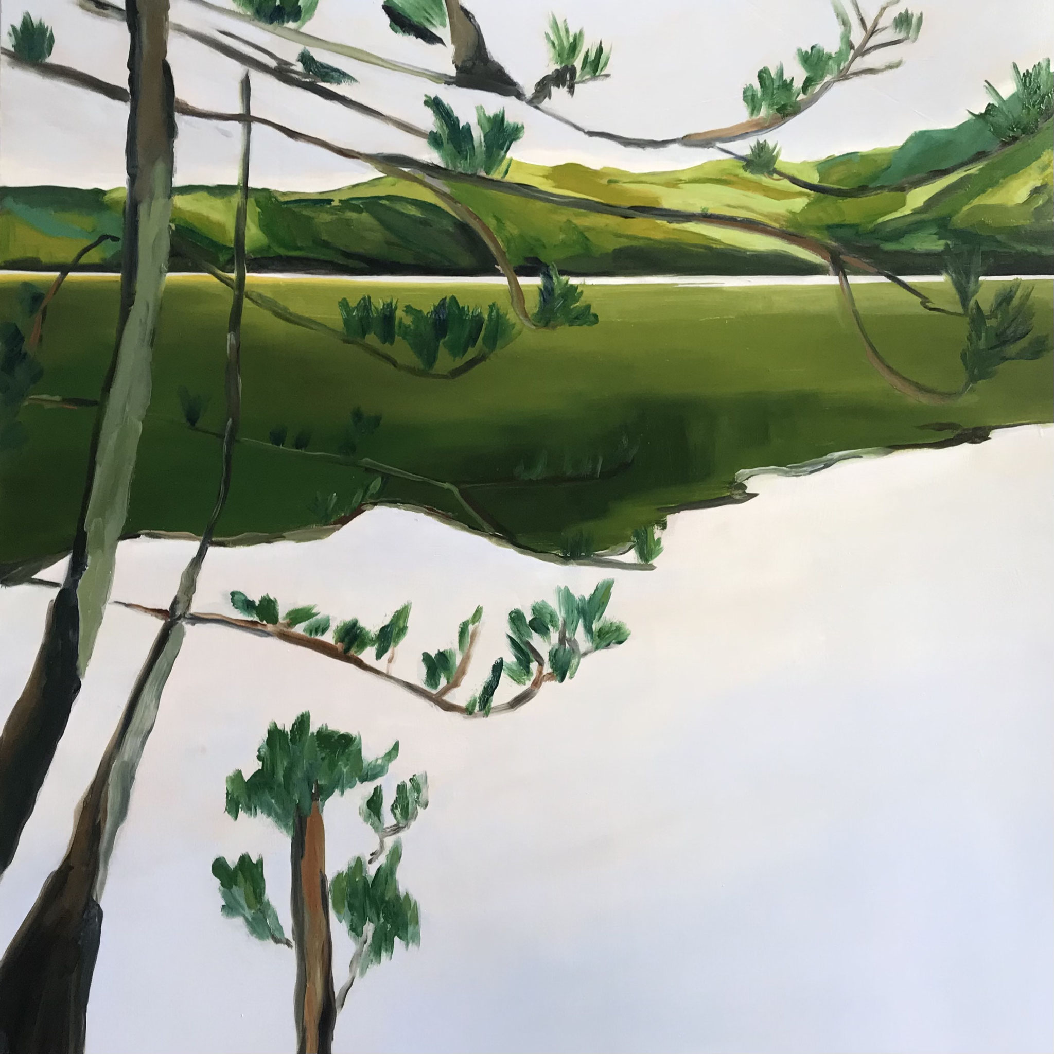 Au fil de l'eau, huile sur contreplaqué, 80x80cm, 2023