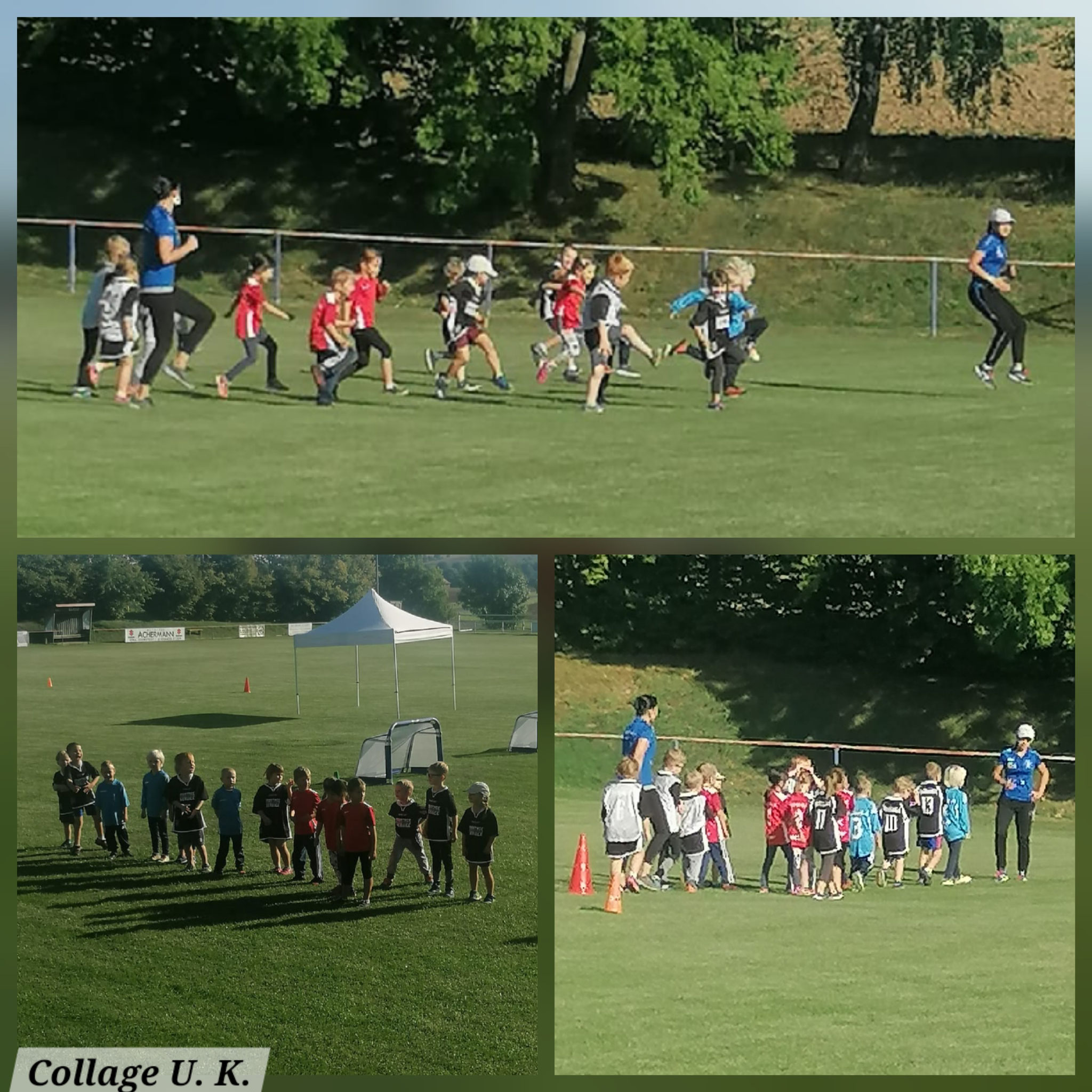 Erwärmung mit den Kids durch unsere Übungsleiter der Bambinigruppe Ilvie und Ulrike Krähmer