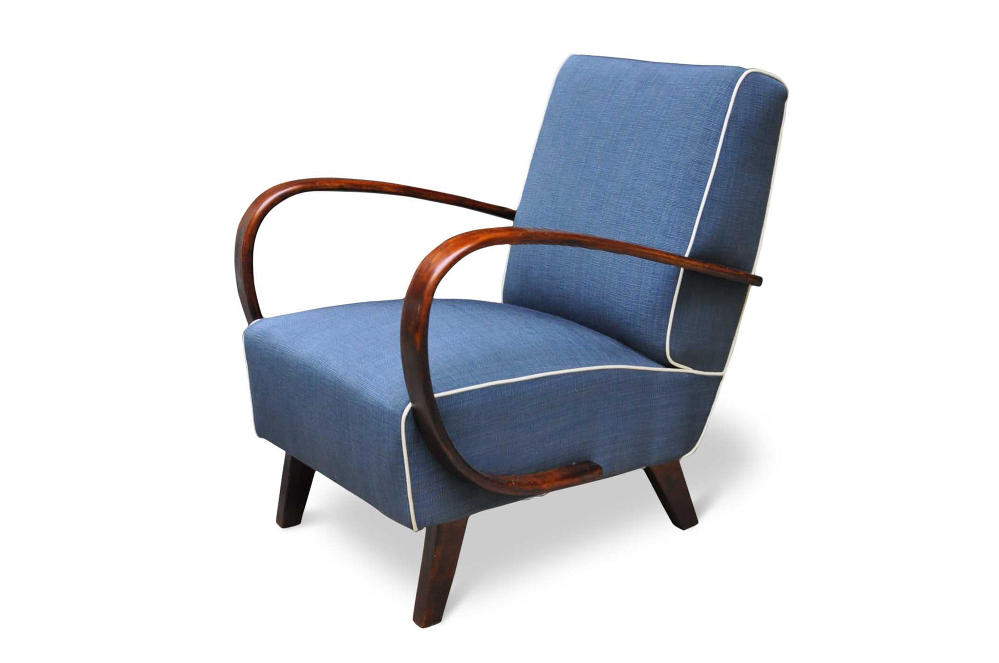 mid century chair in blue steel canettè fabric