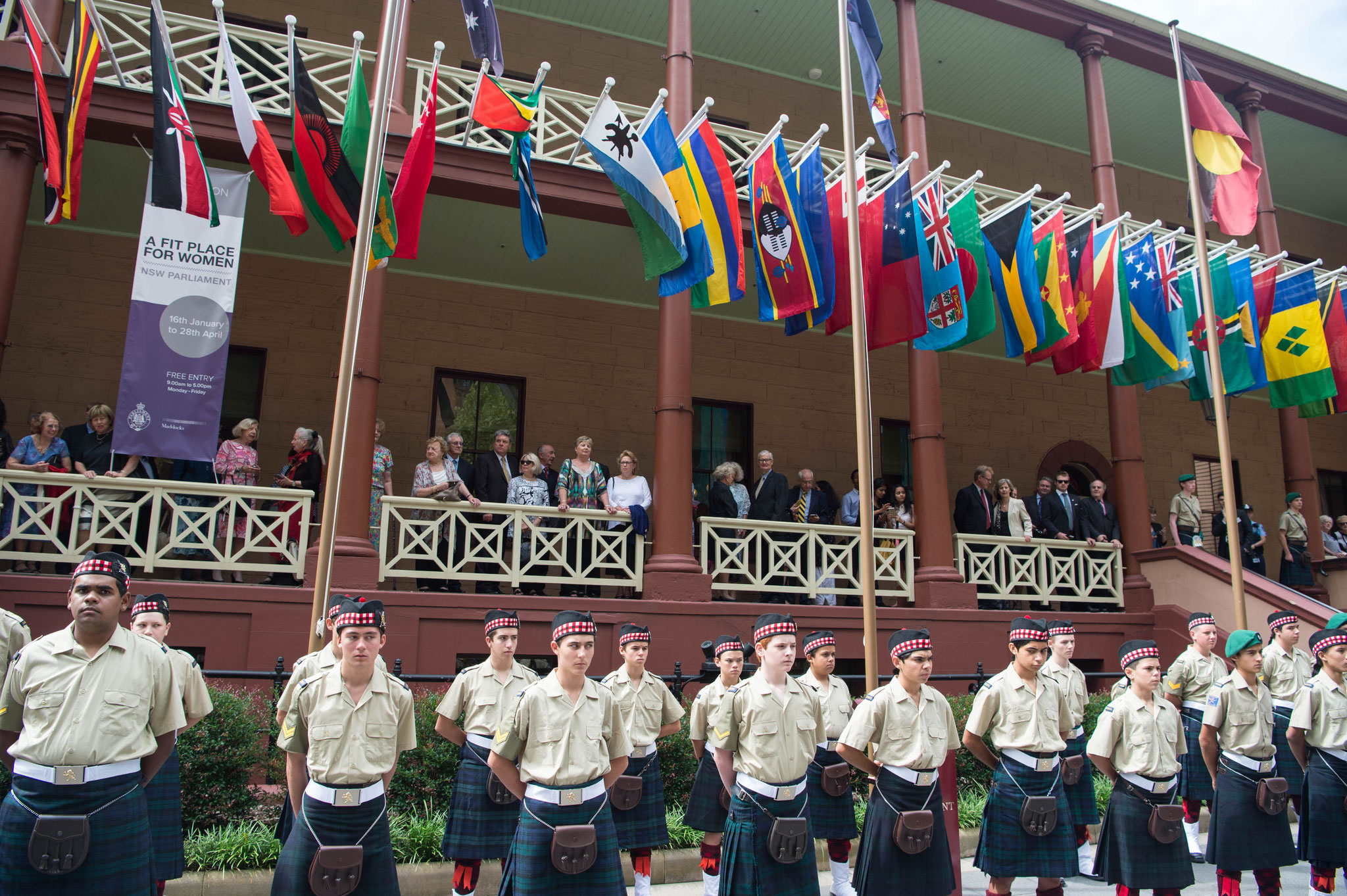 Scots College form the pipes and cadets at NSW Parliament House