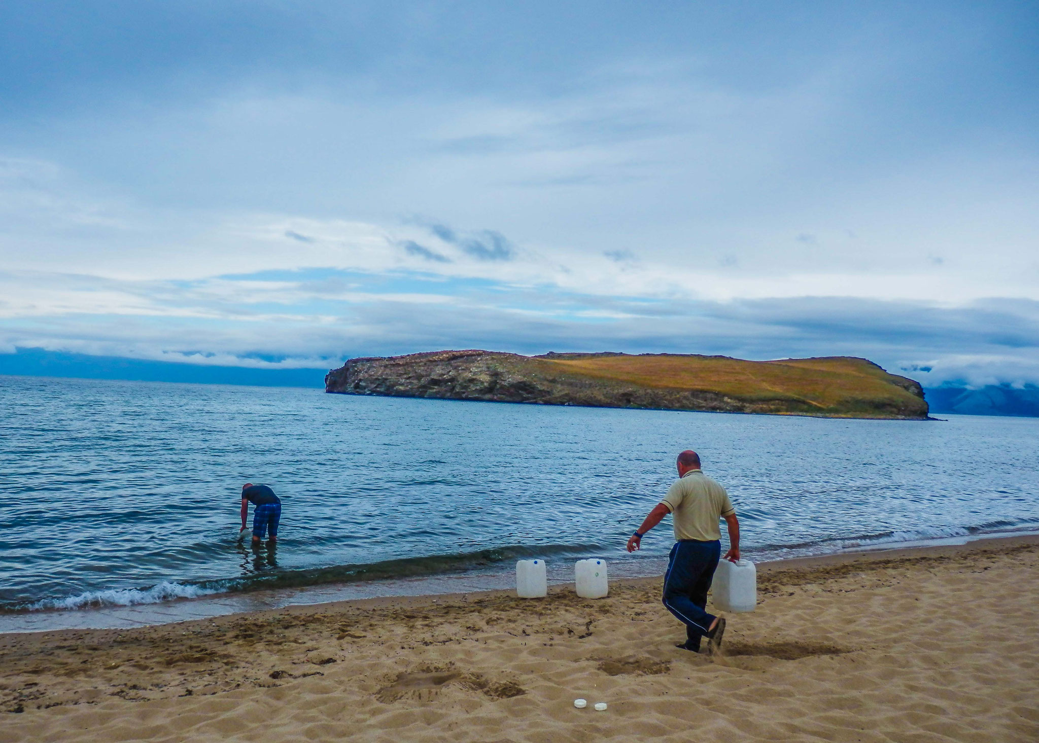 Getting water in Baikal lake.