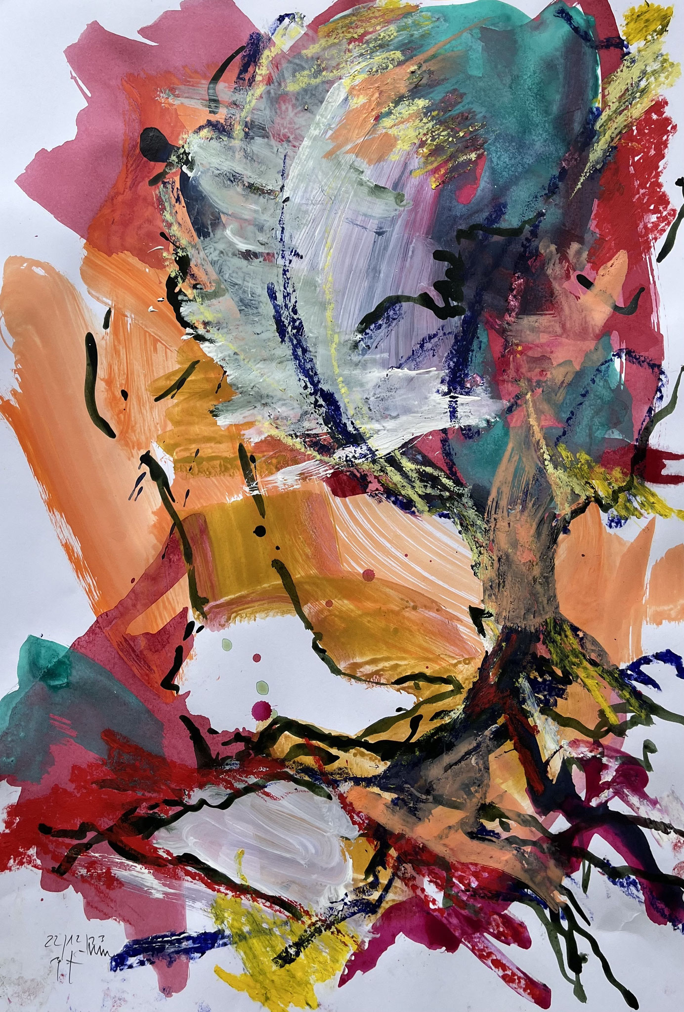 Baum,3, 2023, Acryl, Öl/ Papier, 63 x 44 cm,