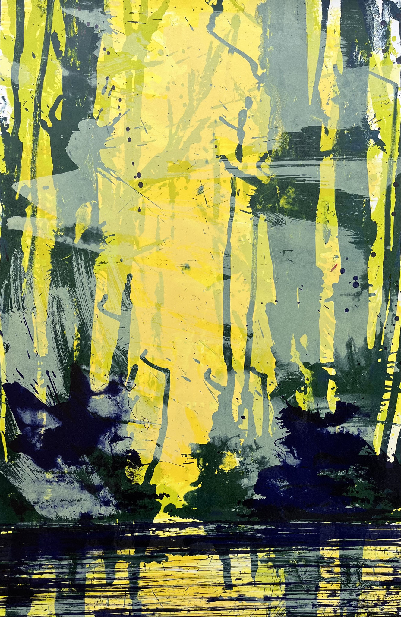 Reflex, 2018; Lithografie, Holzschnitt/ Papier, 56 x 36 cm, Unikate