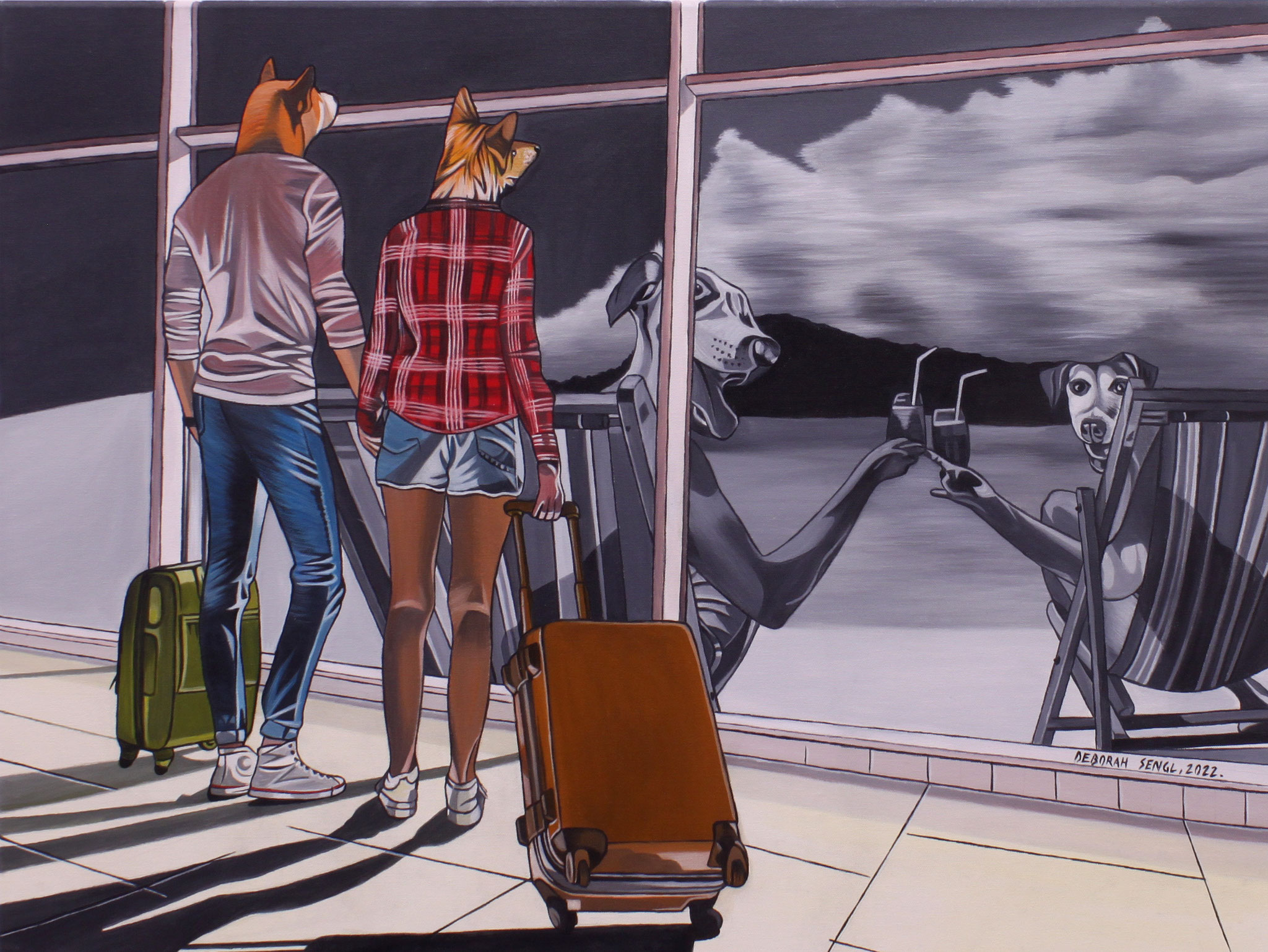 Deborah Sengl, aus der Serie, Shades of Gray“, 2021/22 Acryl auf Leinwand, 60 x 80 cm