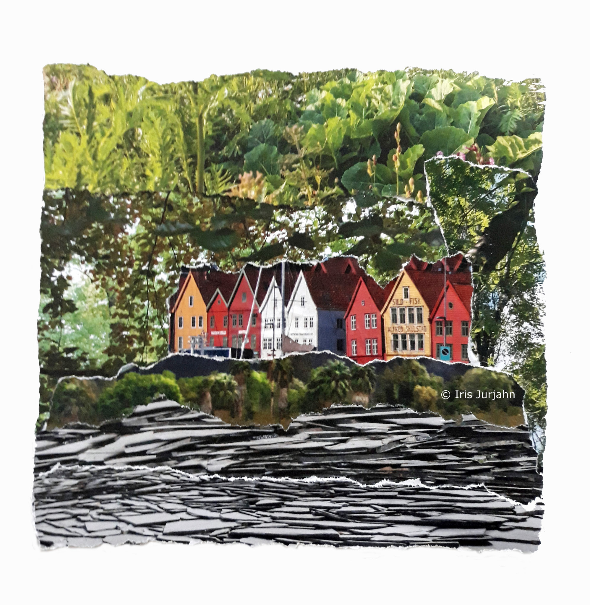 In the green, Papiercollage, 26 x 32 cm (inkl. Objektrahmen), 2019