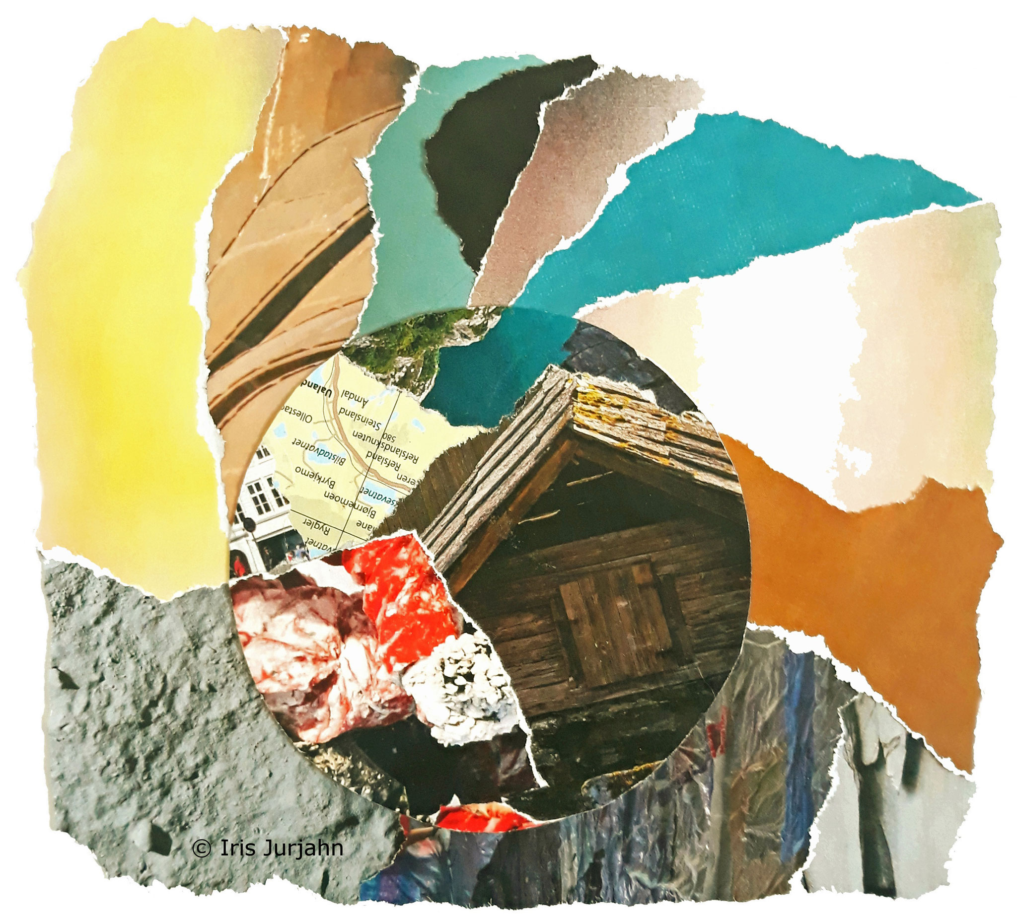 Hyttatour, Papiercollage, 32 x 26 cm (inkl. Objektrahmen), 2019