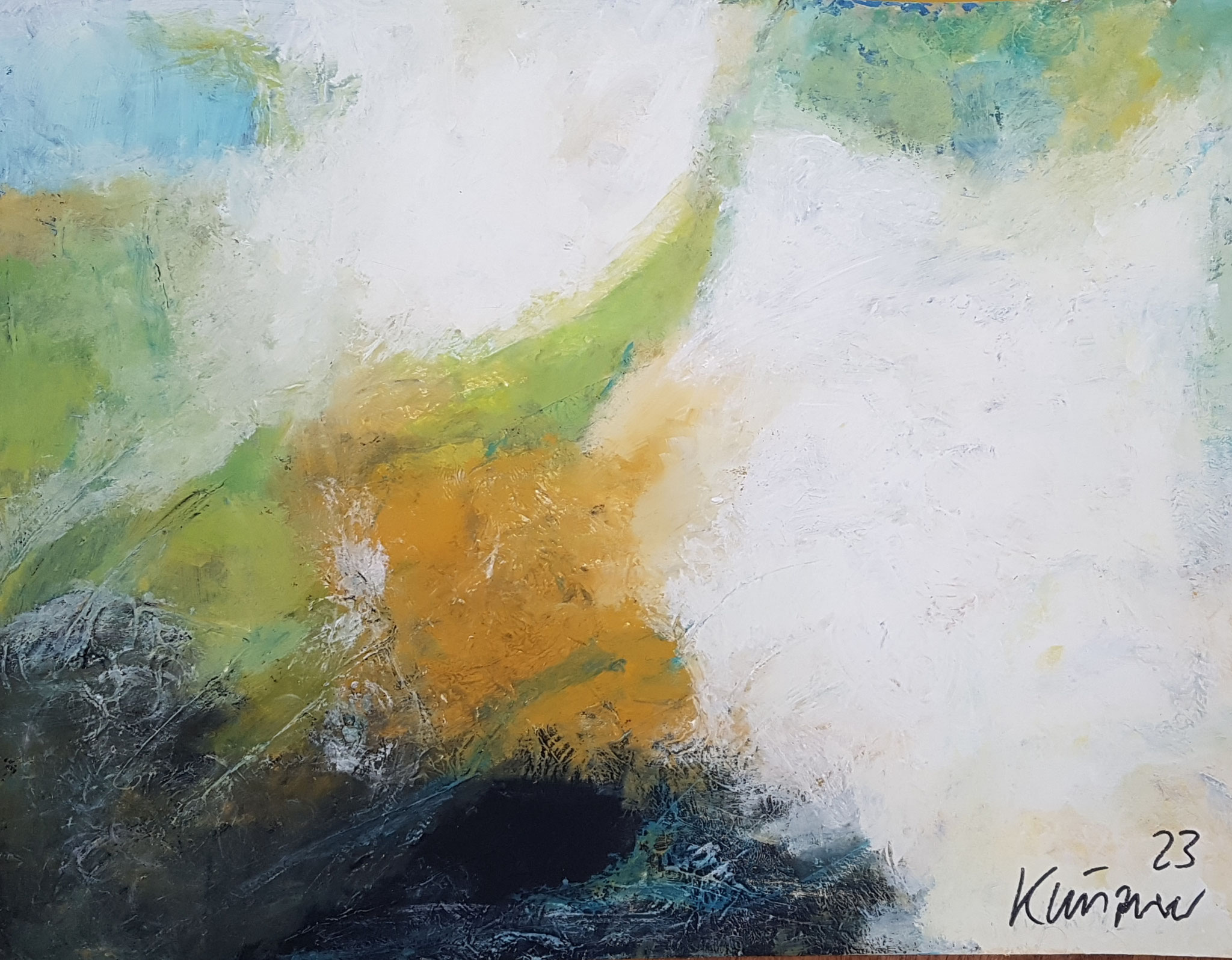 Schneeschmelze, Acryl und Mischtechnik auf Papier, 50x64cm