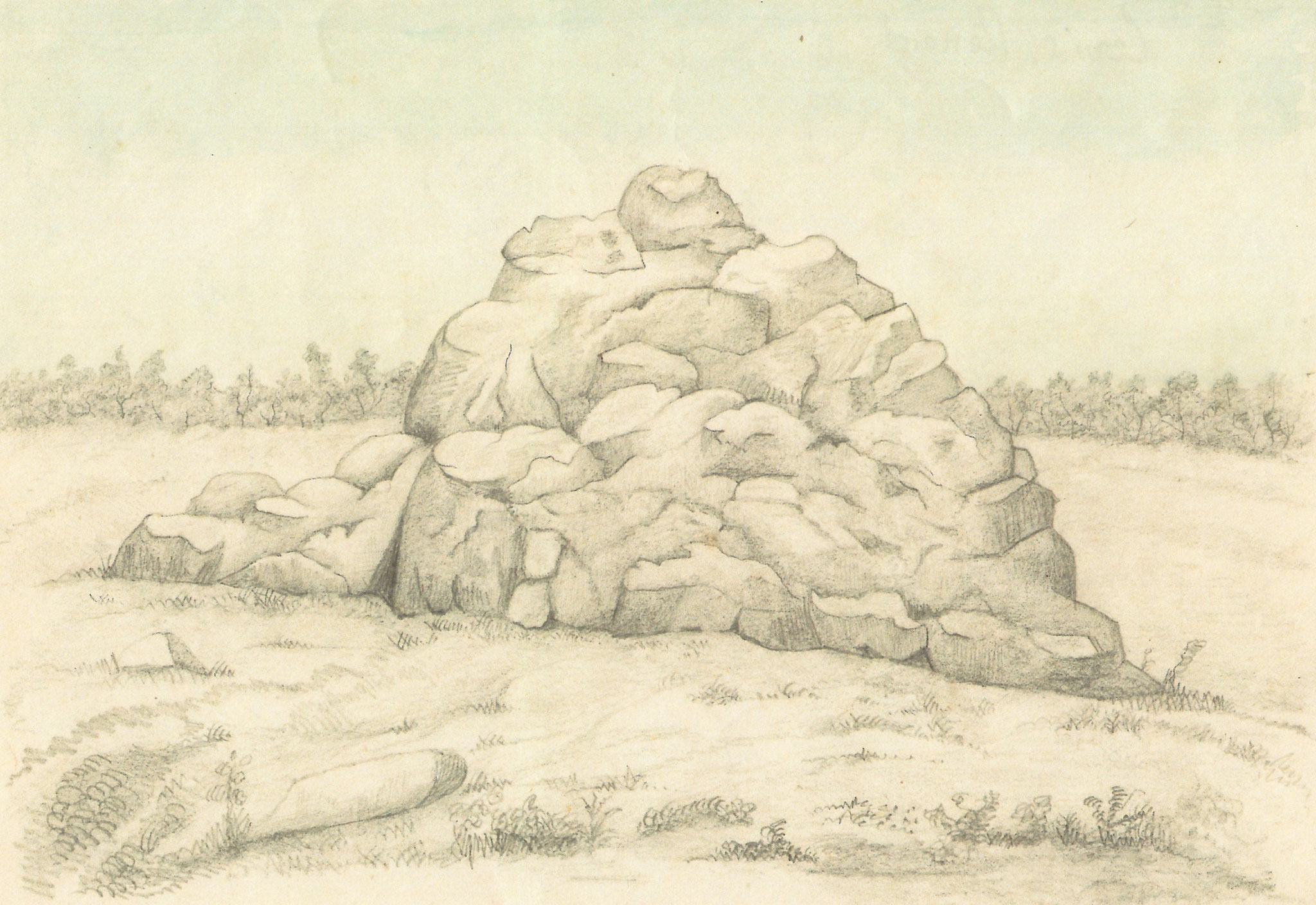 Pierre des Roches (côté sud) / Dessin de Louis Renard, 1848