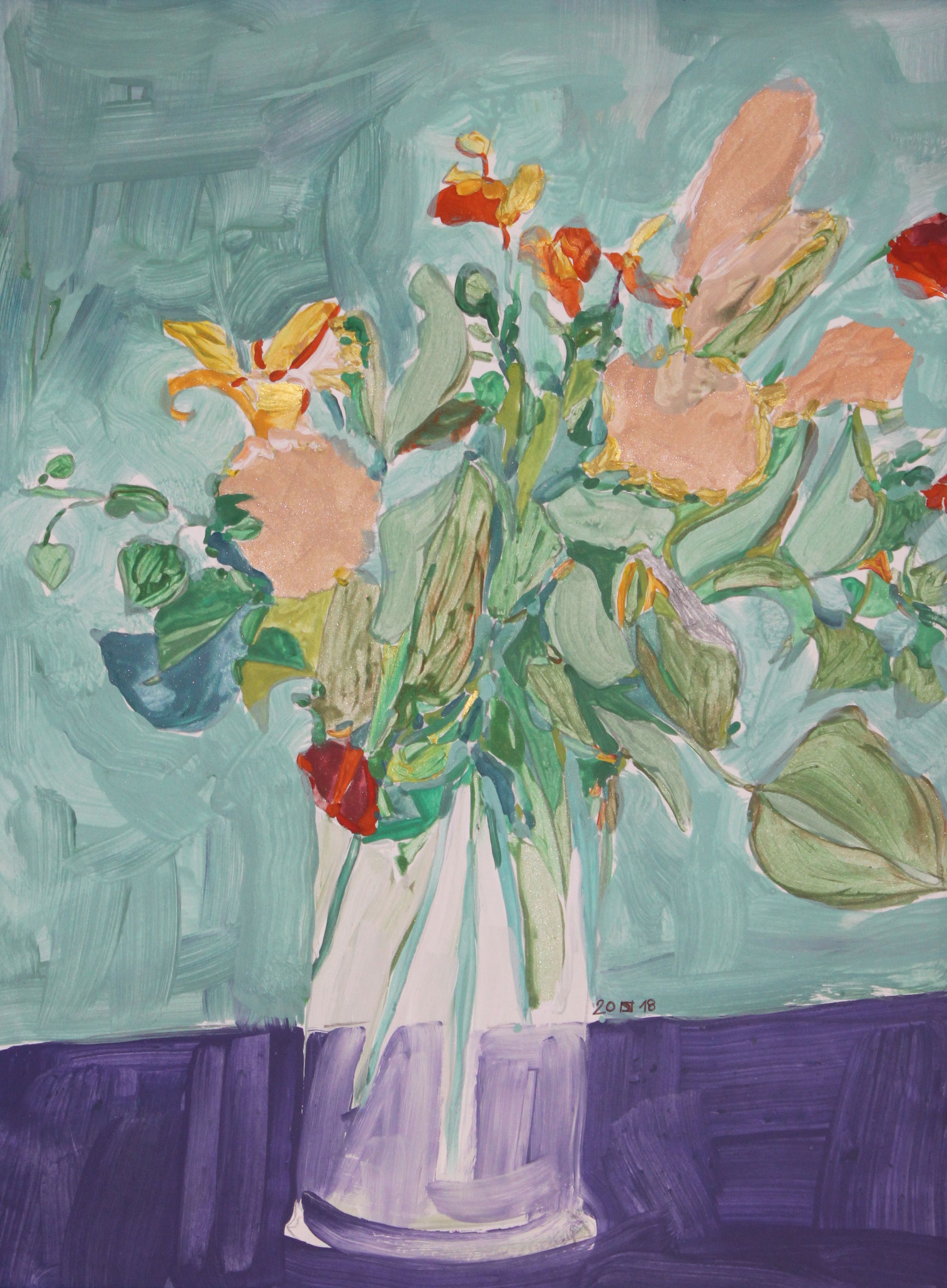 Nelken, 2018, Gouache und Aquarell auf Papier, 42 cm x 30 cm