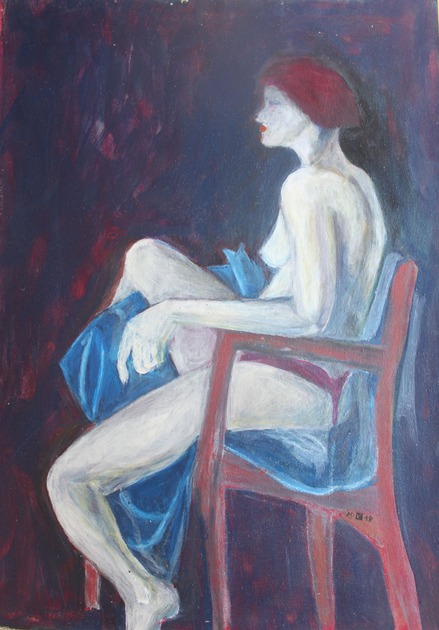 Der rote Stuhl, Tempera auf Karton, 2018, 85,5 cm x 60,5 cm