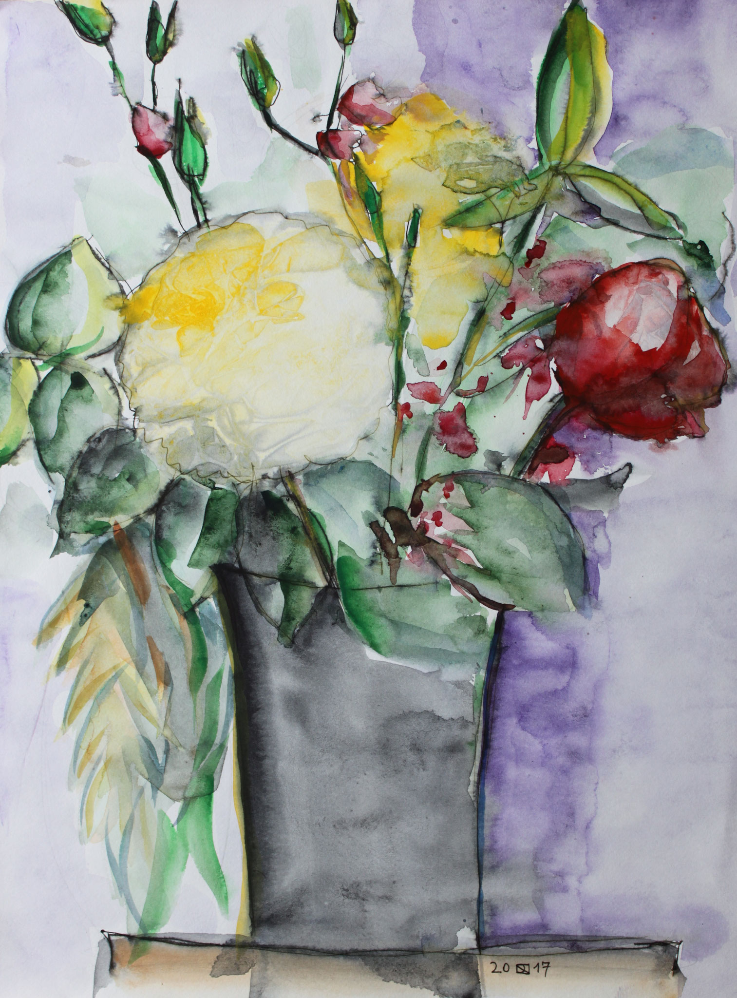 Pfingstrose, 2018, Gouache und Aquarell auf Papier, 42 cm x 30 cm