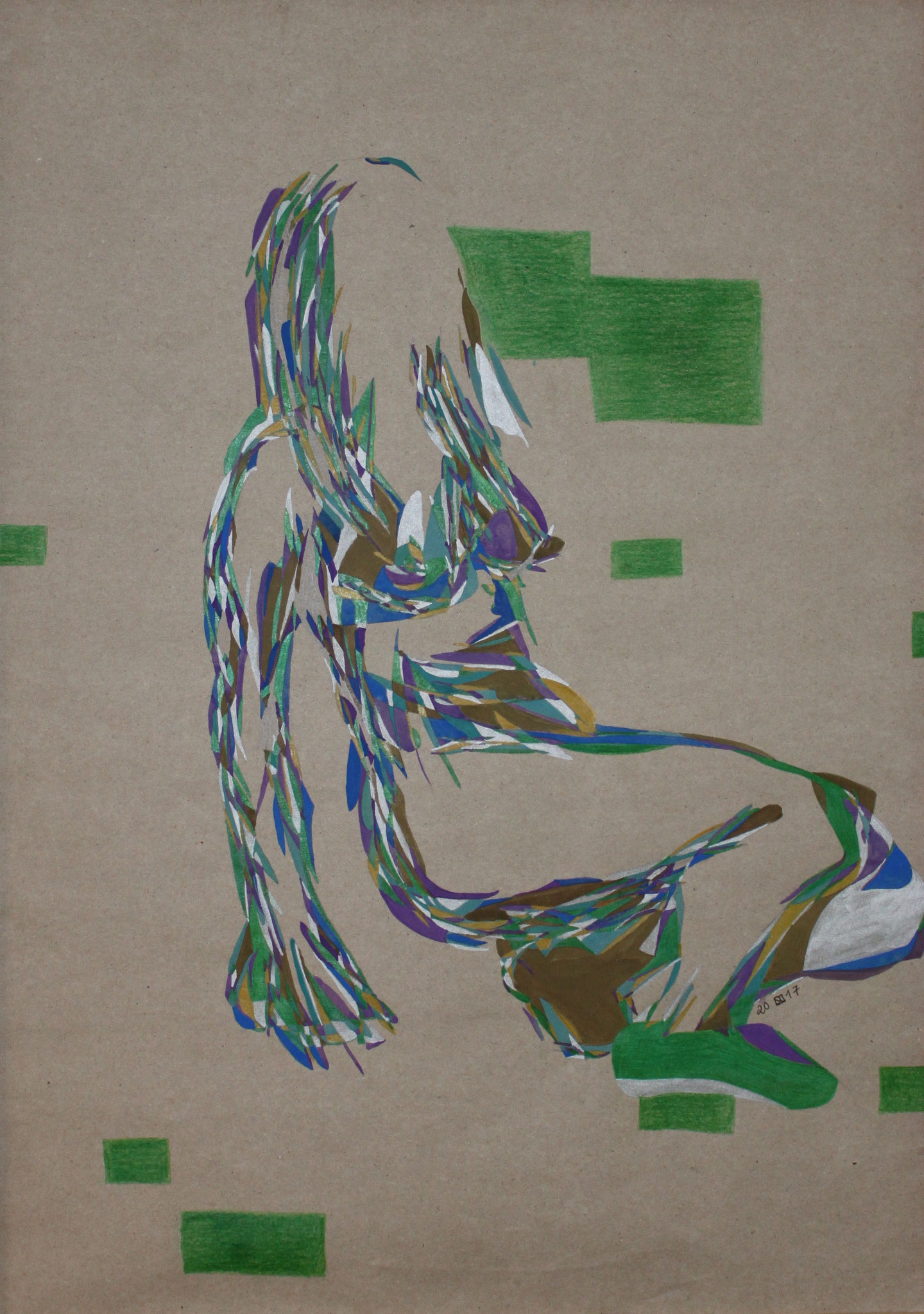 Green bricks, Aquarell und Buntstift auf Papier, 2017, 59 cm x 42 cm