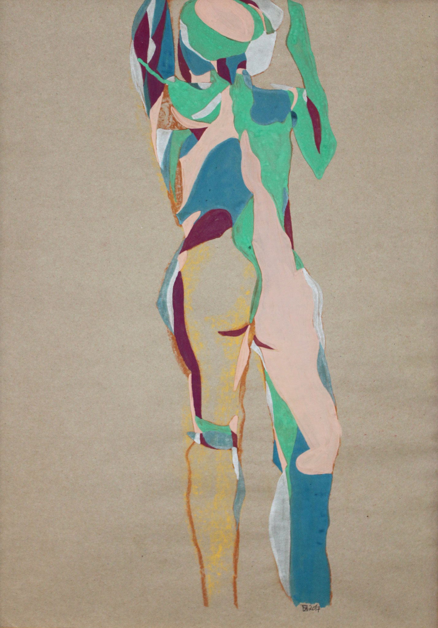 Mädchen von hinten, Aquarell und Buntstift auf Papier, 2017, 59 cm x 42 cm