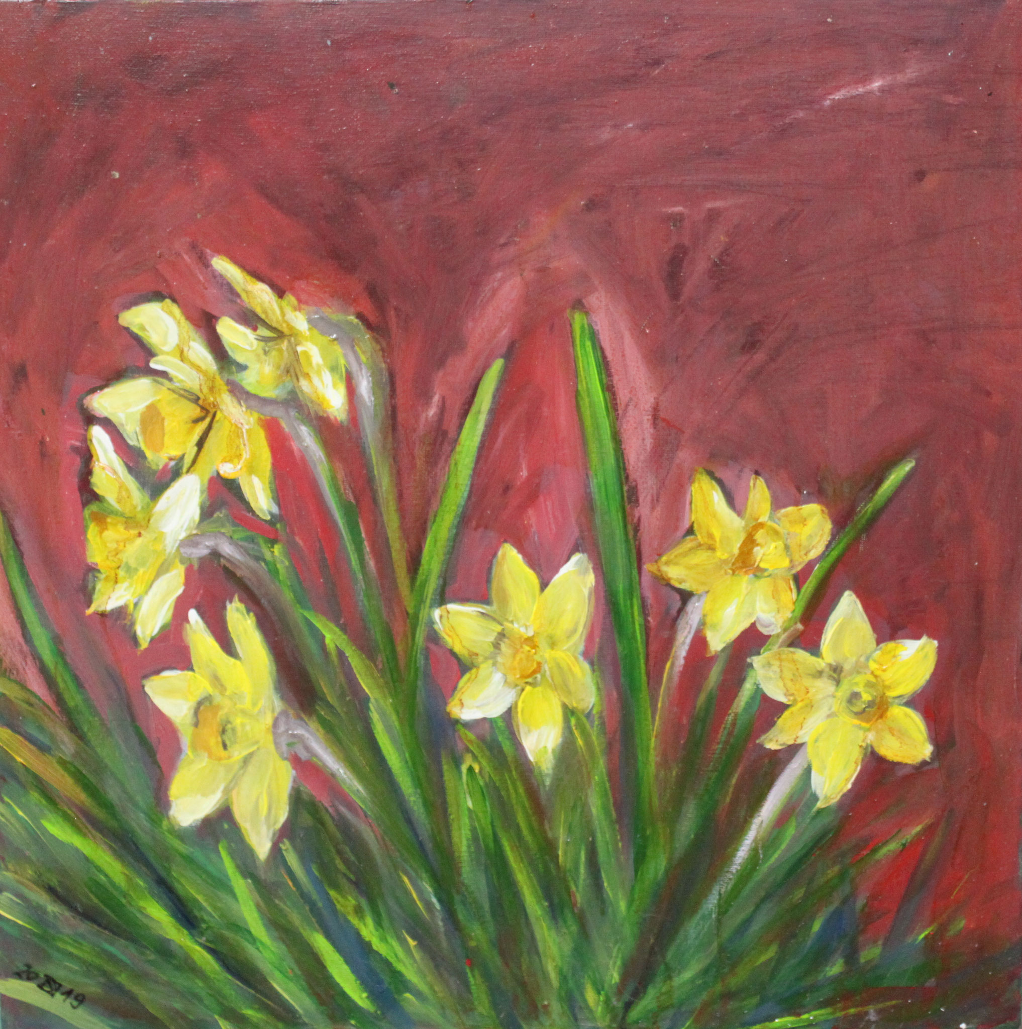 Narzissen, 2019, Acryl und Öl auf Leinwand, 50 cm x 50 cm x 3,5 cm